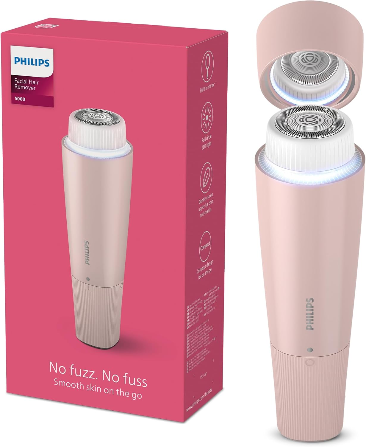 Philips Facial Hair Remover 5000 Series, Personal Groomer for Women, Cordless and Compact, with Hypoallergenic Head, Gentle and Quick Facial Hair Removal, Easy Finishing Touch-Ups, Model BRR454/00