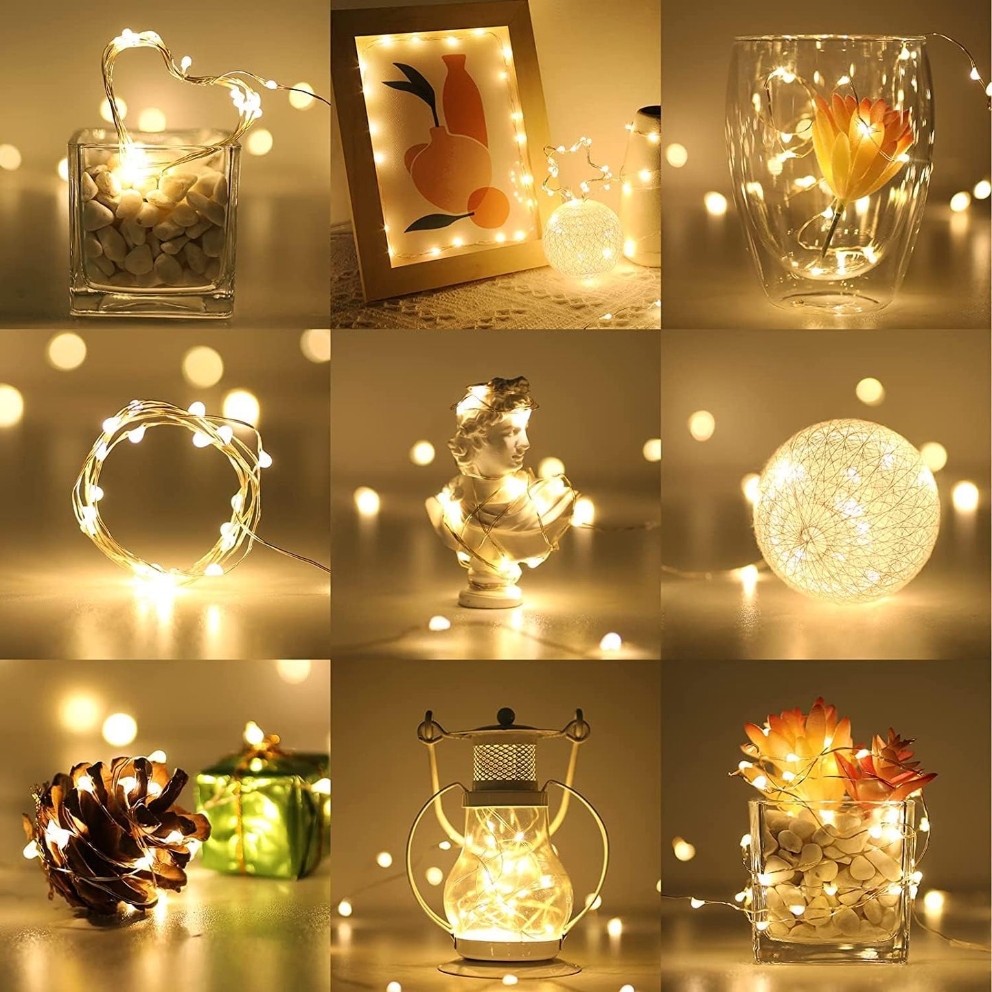 LE Battery Fairy Lights, 1M 20 LED Small Fairy Lights, Warm White Christmas Lights, Battery Powered Mini Copper Wire Lights for Halloween, Christmas Tree, Party, Table Decorations, Pack of 4