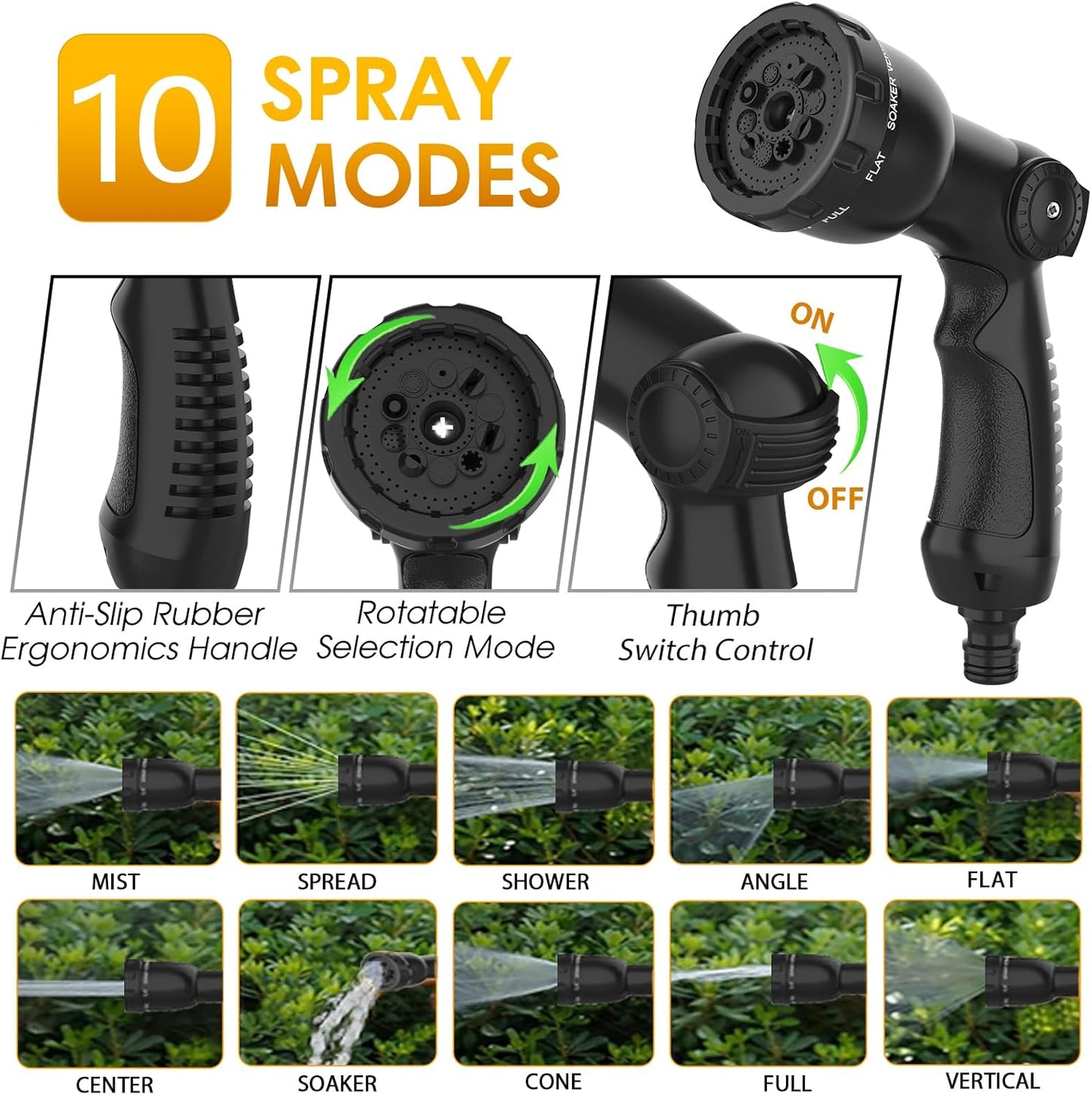 Expandable Garden Hose Pipe 100ft - Water Hose with 10 Functions Gun and 3/4", 1/2" Brass Fittings, Kink-Free Flexible Garden Hose, 3 Layers of Latex in an Expanding Hose Design for Easy Use & Storage