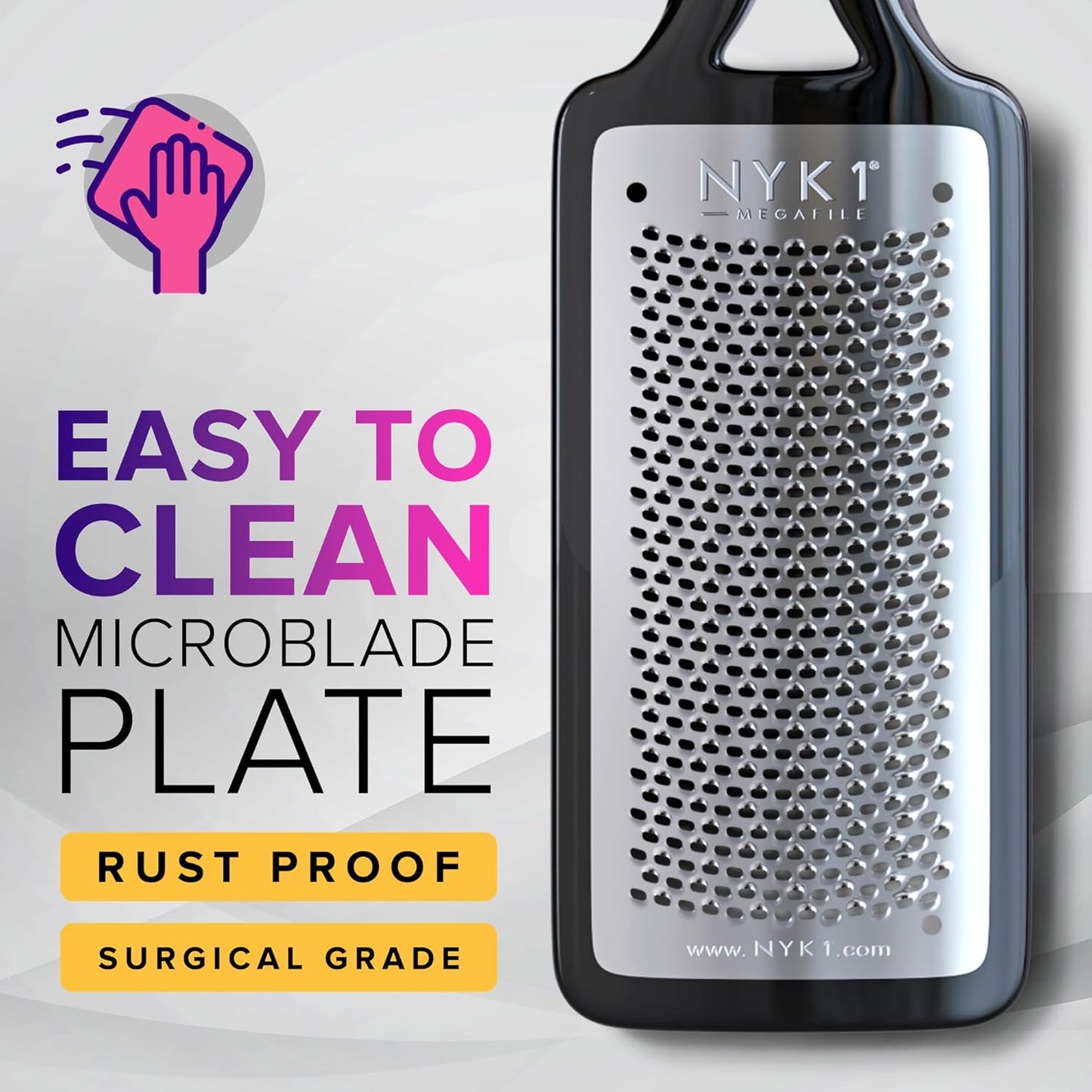 NYK1 MEGAFILE Rustproof Foot File with Catcher (XL Size) – High-Performance Foot Care Tool for Wet & Dry Use – Textured Grip for Non-Slip Control