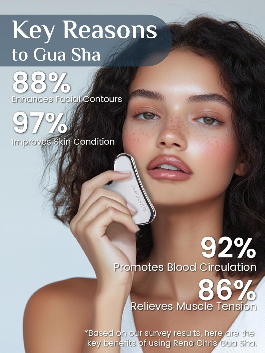 Rena Chris Stainless Steel Gua Sha, Metal Gua Sha for Jawline Sculpting and Puffiness Reducing, Facial Massage Tool, Skin Care Gift (Silver)