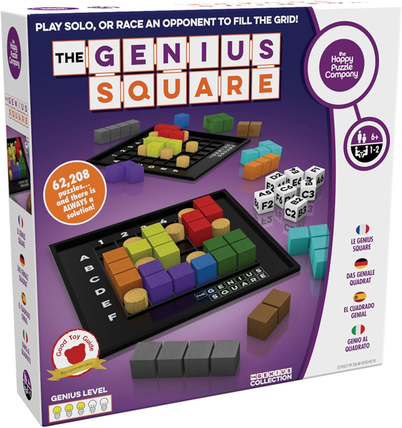 The Happy Puzzle Company - The Genius Square - 62,208 Puzzle Challenges for Friends and Family Board Game Night - Logic STEM Educational Learning Resources (The Genius Square)