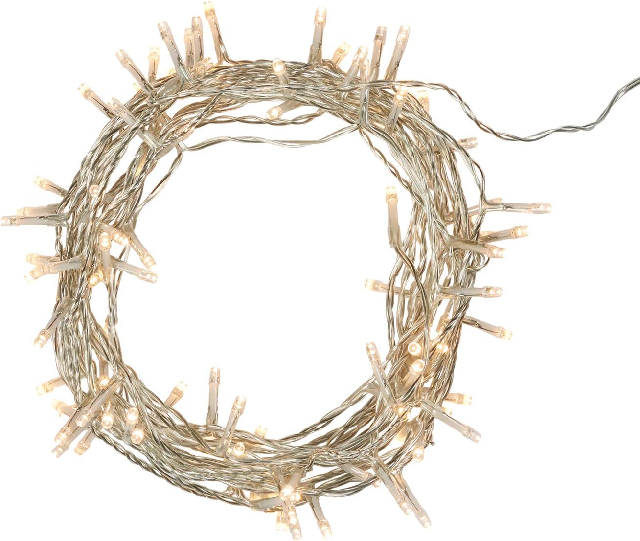 Lights4fun 8m String Lights 100 LED Warm White Fairy Lights Clear Cable with Rocker Switch Plug in Mains Powered Remote Control and Timer Indoor Bedroom Party Wedding Decoration