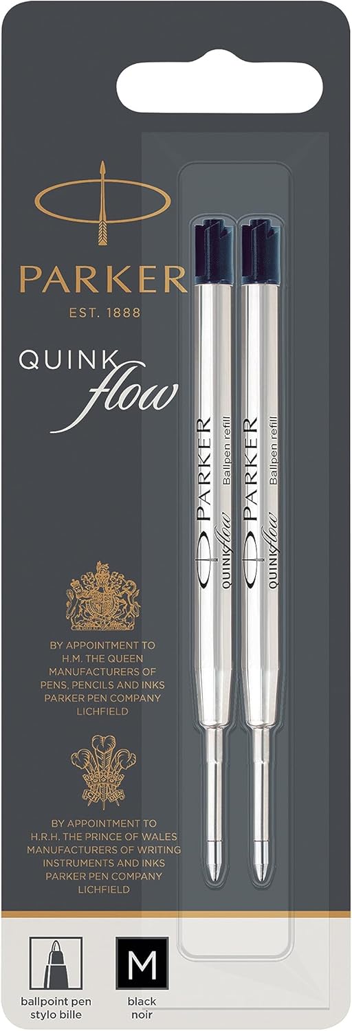 Parker Ballpoint Pen Refills | Medium Point | Black QUINKflow Ink | 2 Count