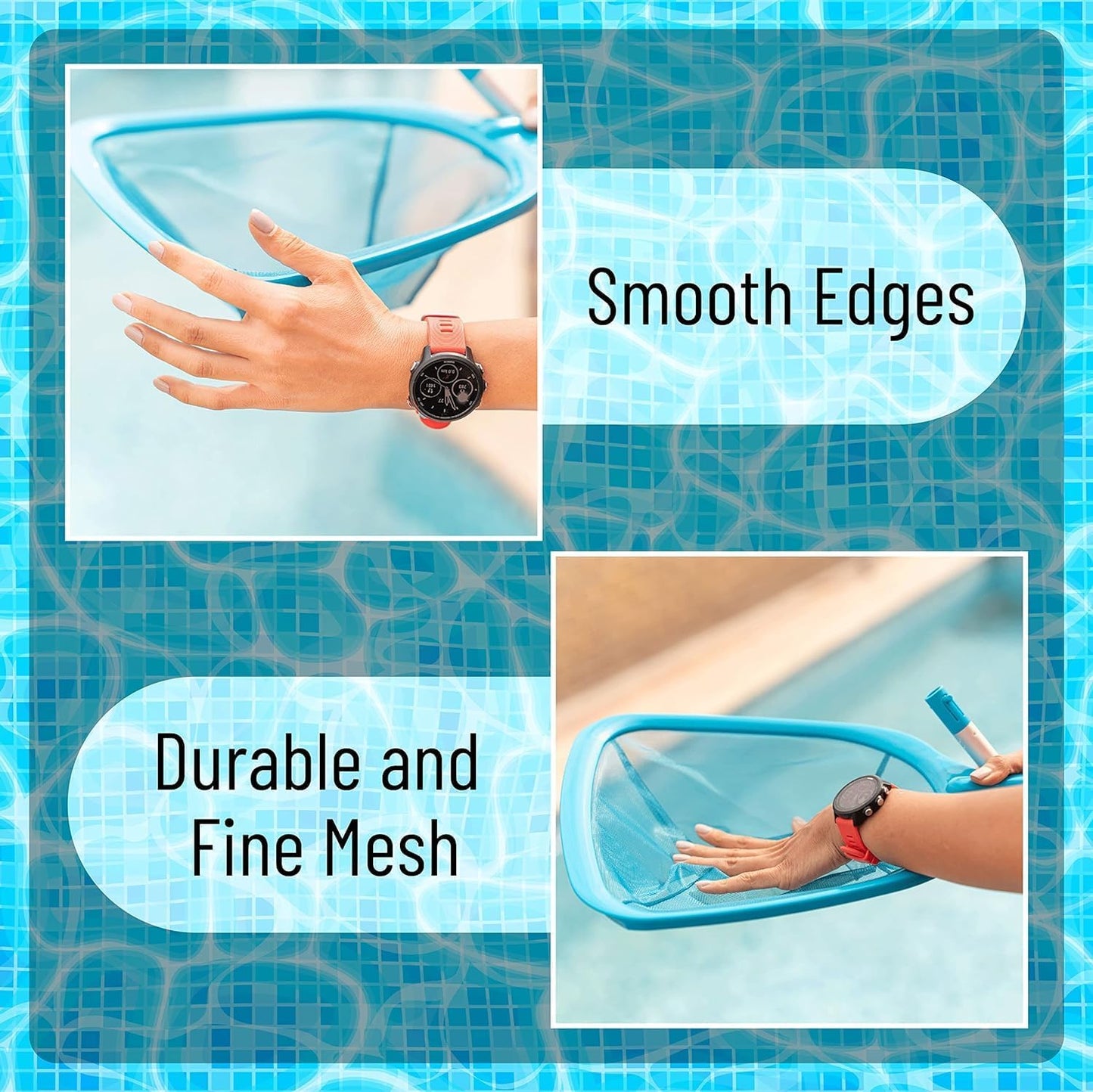 KAHEIGN 150CM Pool Skimmer Net with Pole, Swimming Pool Leaf Cleaning Net Fine Mesh Skimmer with 4 Aluminum Poles for Cleaning Pool Garden Pond Fountain Tubs Spa Fish Tank