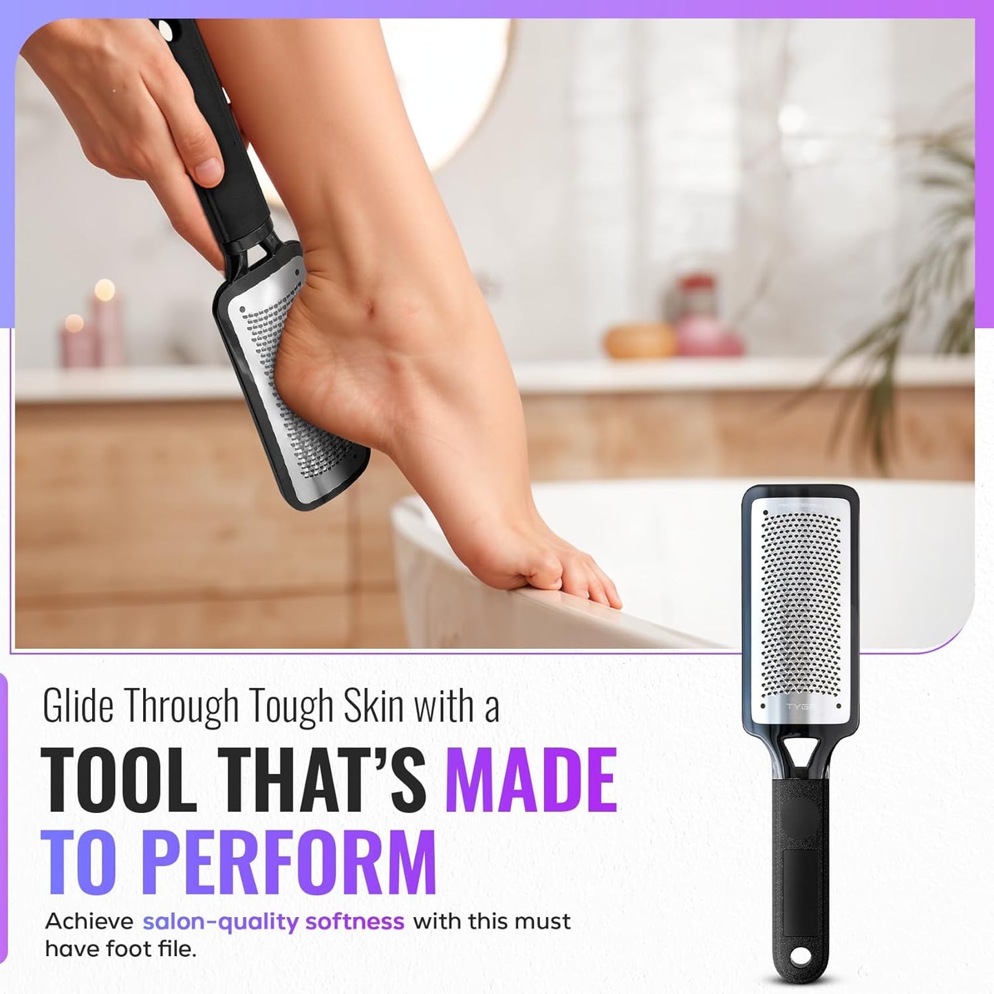 TYGA Foot Rasp Foot File and Callus Remover - Pedicure Tool for Dead Skin Removal, Feet Hard Skin Remover, Foot Scraper, Can Be Used on Both Wet and Dry Feet, Surgical Grade Stainless Steel File.