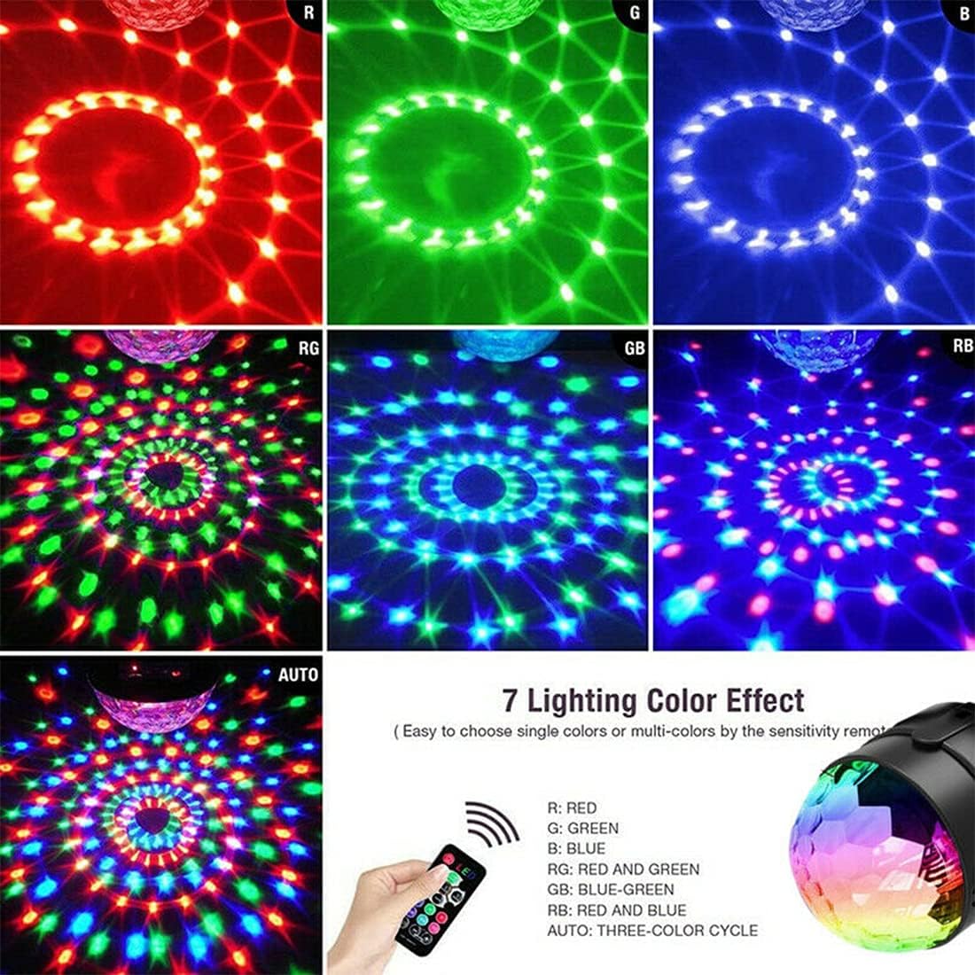 Disco Lights, SEBRUANC Mini Disco Ball LED Party Lamp Music Controlled Disco DJ 360° Rotating Ball Light 3W RGB Stage Lights with Remote Control for Home Parties Birthday KTV Party Christmas 1pc