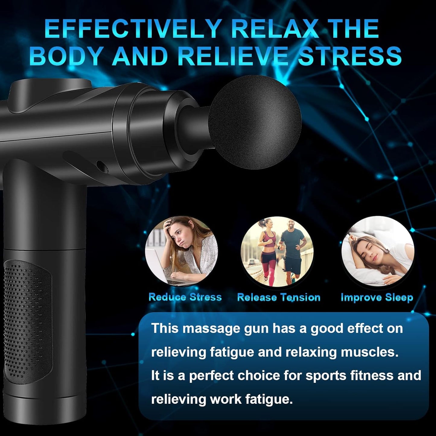 Massage Gun for Muscle Relaxation – 30-Speed Percussion Massager with LCD Touch Screen & 10 Attachment Heads – Quiet Operation for Shoulder, Back & Full Body (Black)