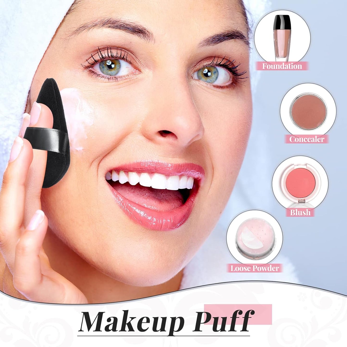 Patelai 2 Pcs Powder Puff Makeup Puff Triangle Soft Powder Sponge Reusable Triangle Sponges with Strap for Cosmetic Foundation Wet Dry Makeup(Black)