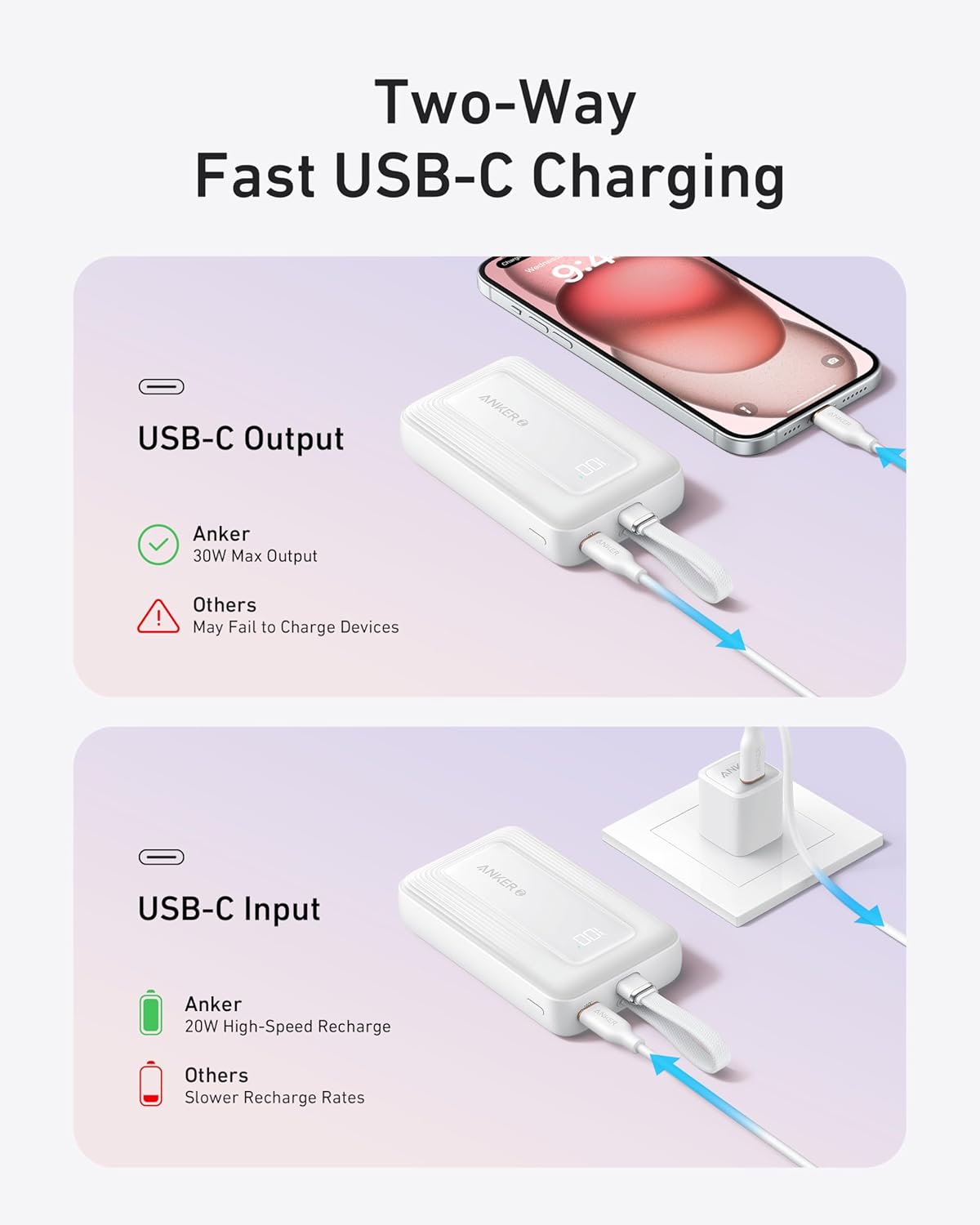 Anker Zolo Portable Charger 10,000mAh – 30W Fast Charging with Built-In USB-C Cable – Compatible with iPhone 16/15 Series, Galaxy, iPad & More