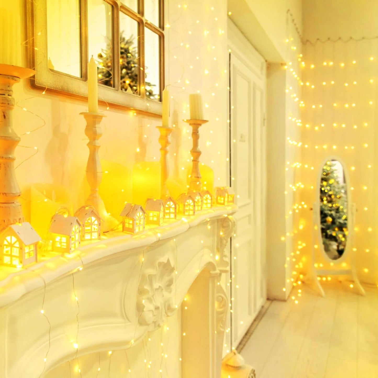 Vulisox Curtain Fairy Lights Indoor, 3mx3m 300LED Curtain Light USB Powered Waterproof String Lights 8 Mode Remote Control Timer, Fairy Lights for Christmas, Garden, Home Decor(Warm White)