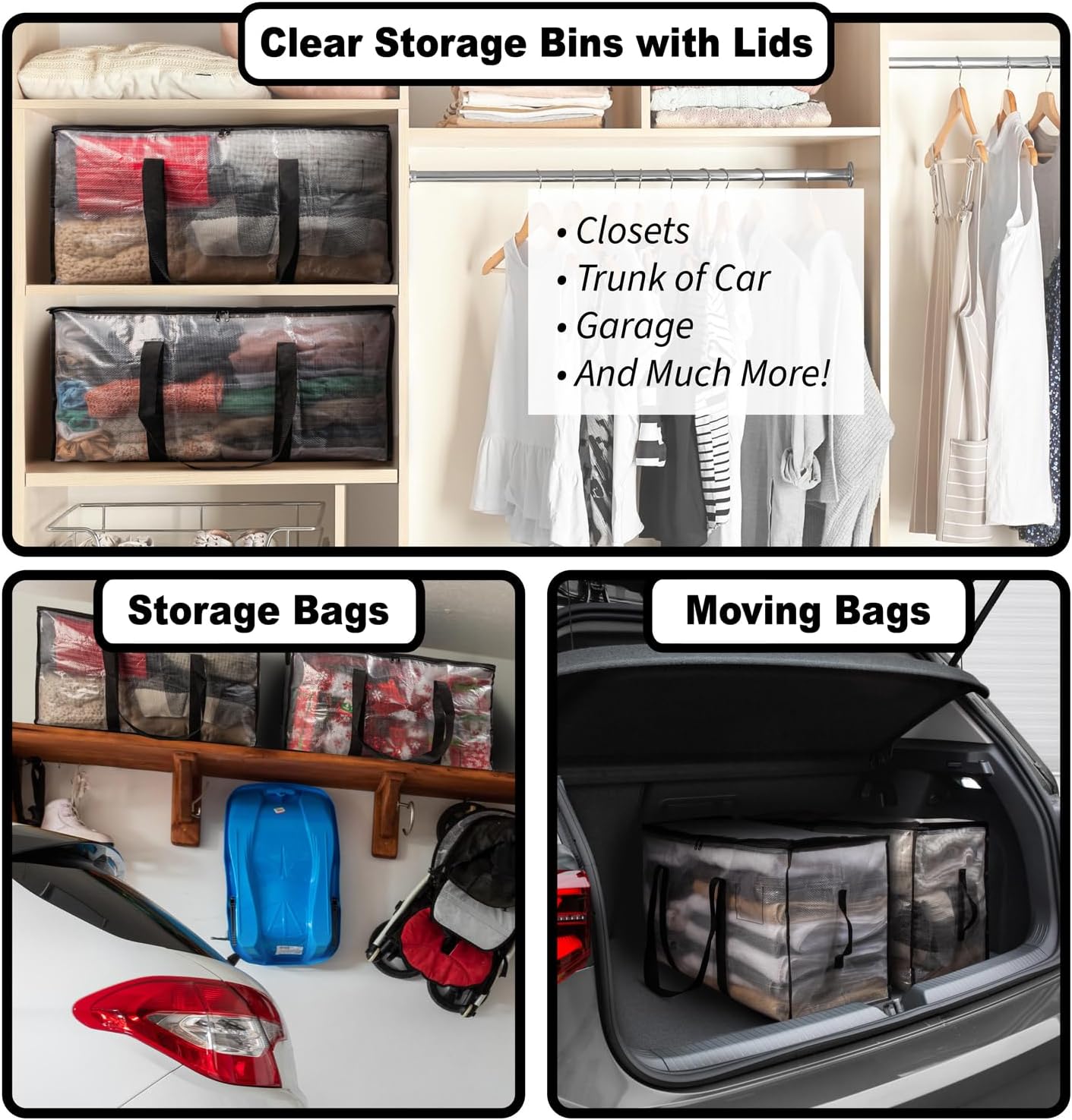 ClearSpace Large Moving Boxes & Storage Bags – Oversized Packing Bags with Backpack Straps, Zippers & Handles – Heavy-Duty for College Dorm, Christmas Decorations, 6 Pack