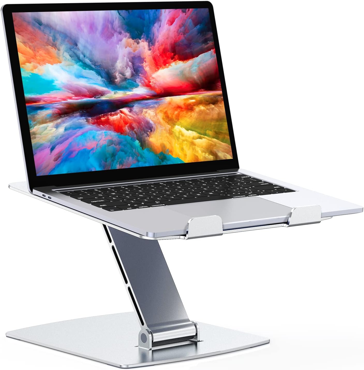 Glangeh Laptop Stand Adjustable Height, Ergonomic Air-Ventilated Laptop Riser Holder for Desk, Aluminum Foldable Laptop Cooling Pads Computer Stand Compatible with MacBook Air Pro (10-16")-Silver