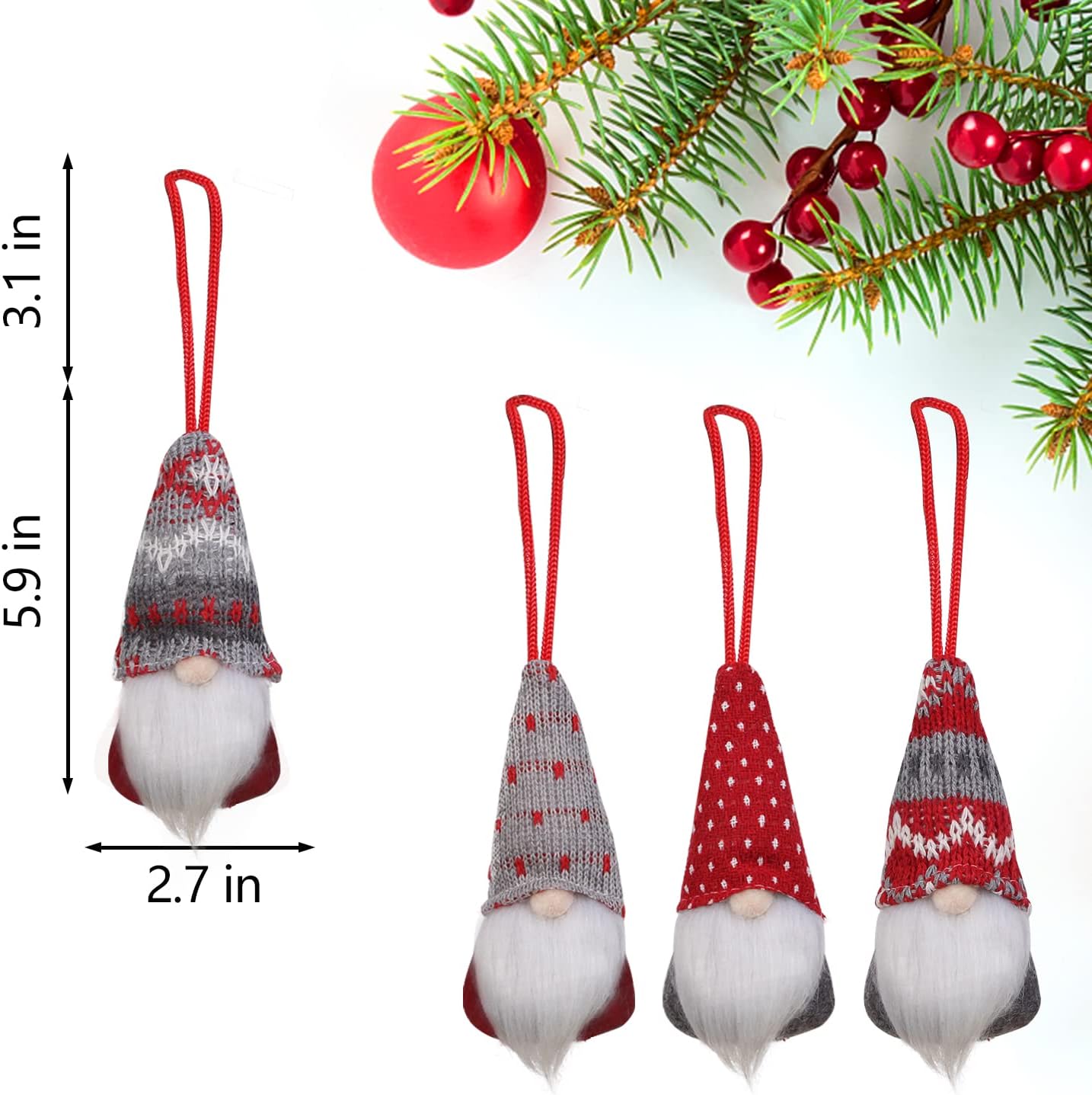 Christmas Gnomes Hanging Ornaments Set of 8, Swedish Gnome Handmade Plush Santa Elves Christmas Tree Hanging Decorations Xmas Decorations