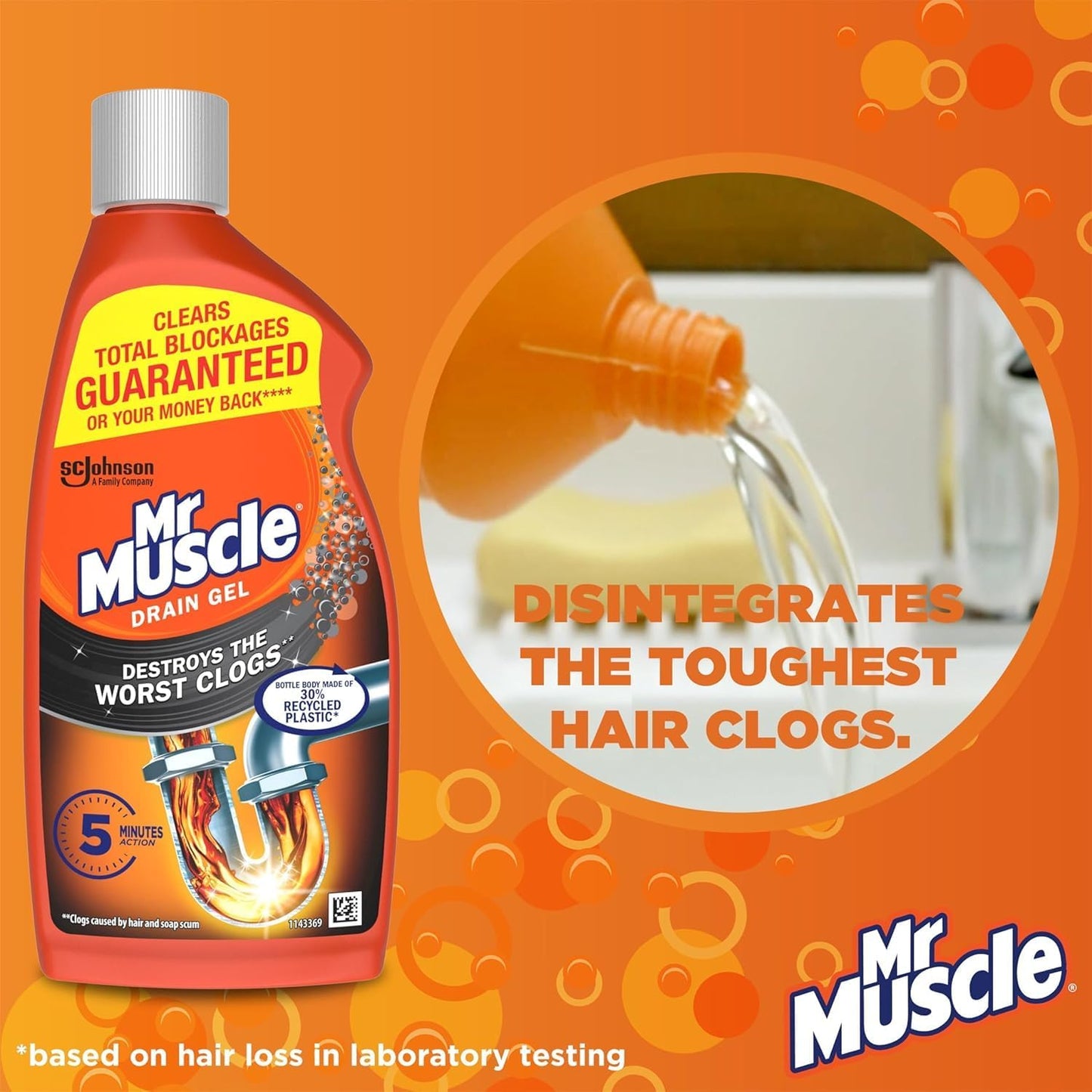 Mr Muscle Drain Unblocker, Sink & Drain Cleaner, Heavy Duty Drain Gel, 2 x 500 ml