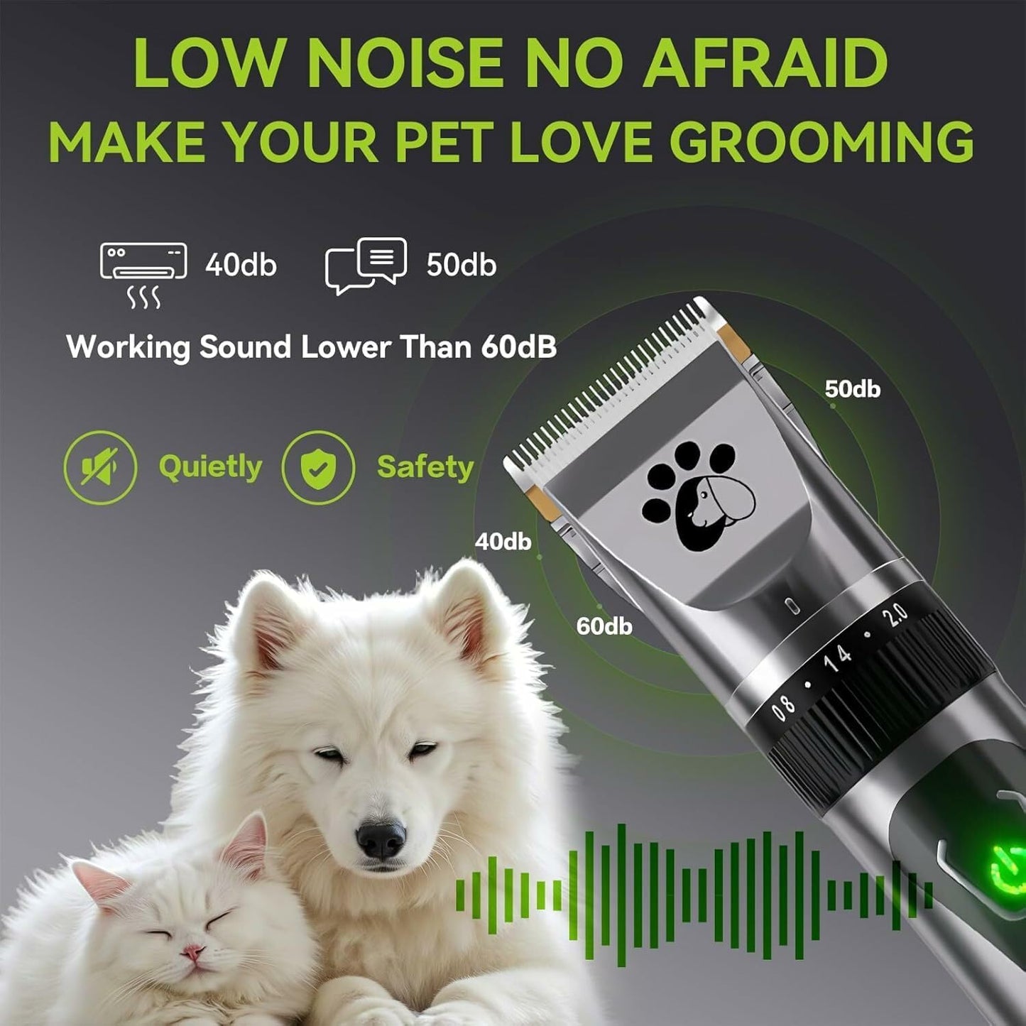 Cordless Professional Pet Clippers – 2-Speed Low Noise Grooming Kit for Dogs & Cats with Thick or Fine Hair