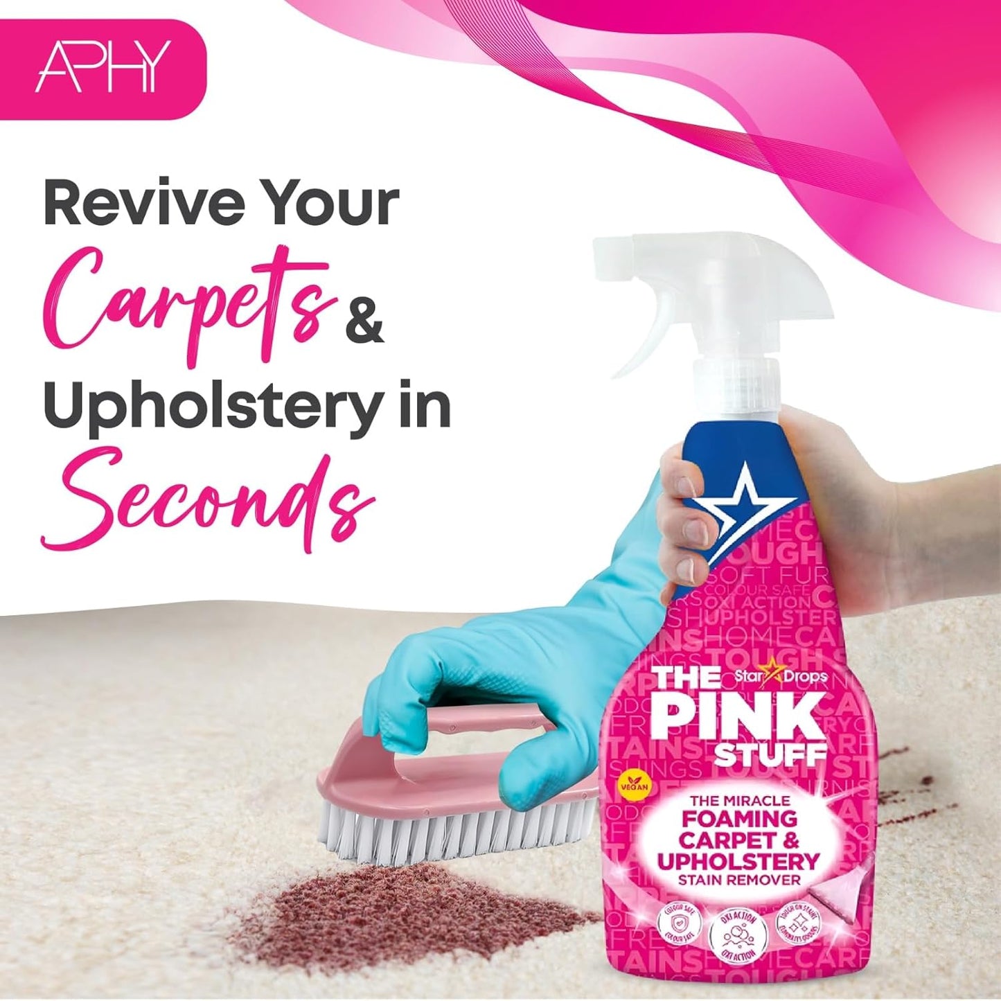 Pink Stuff Carpet & Upholstery Cleaner 500ml + Scrubbing Brush | Tough Stain Remover for Sofas, Carpets, Rugs & Car Interiors | Deep Clean, Easy to Use, Odor-Free & Fast Drying