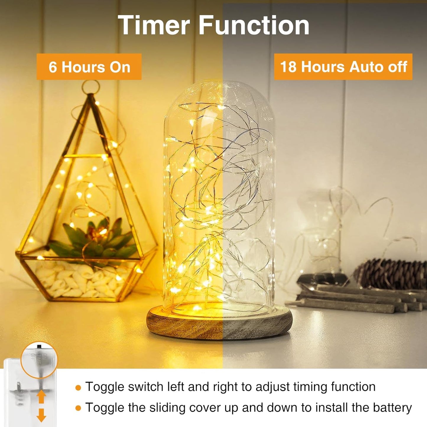 litogo Battery Fairy Lights Indoor with Timer, 3M 30LED String Lights Battery Operated, Waterproof Copper Wire Christmas Lights for Outdoor Bedroom Party Wedding Decorations, Warm White