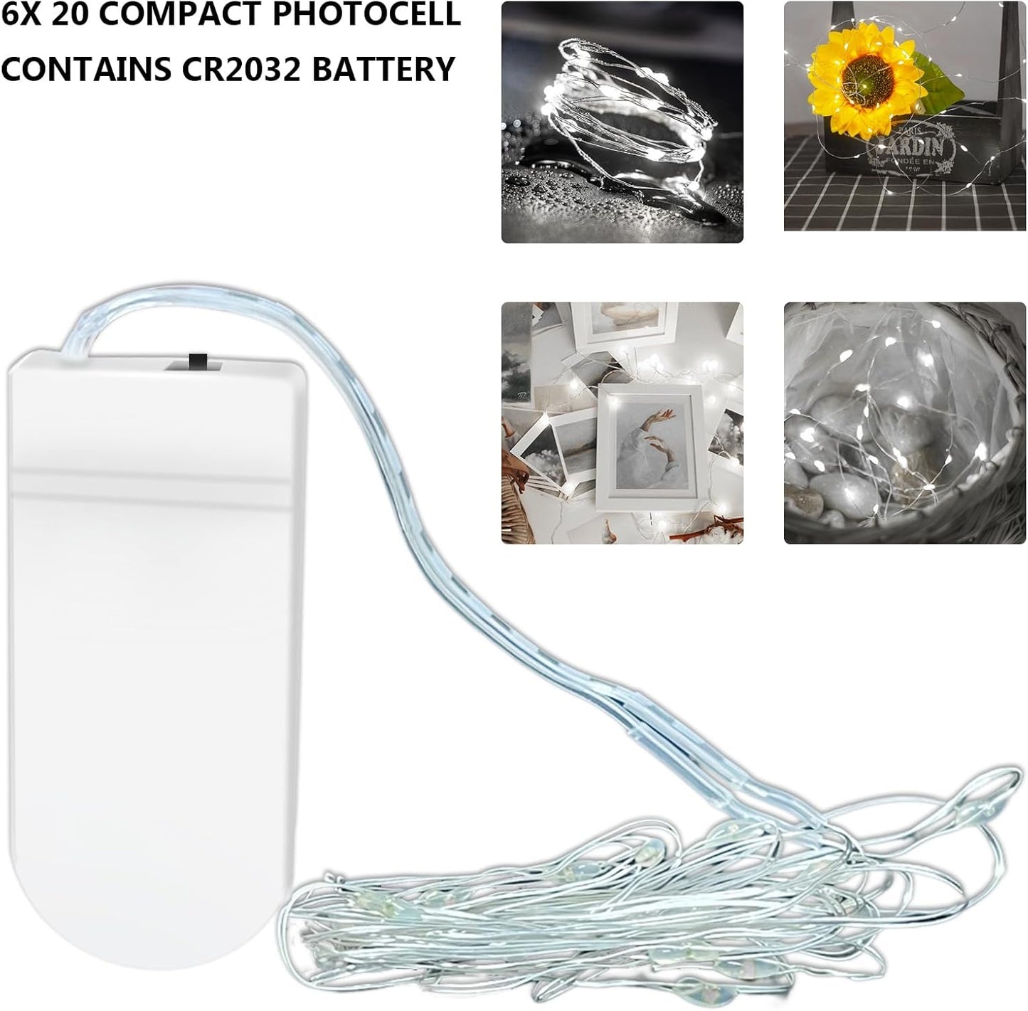 Jsdoin Fairy Lights, 6 Pack 2m 20 Led Battery Operated String Lights Copper Wire Light for Indoor Outdoor Lighting, Bedroom, Wedding Decor, Party, Christmas, Tree Decoration (Cool White)