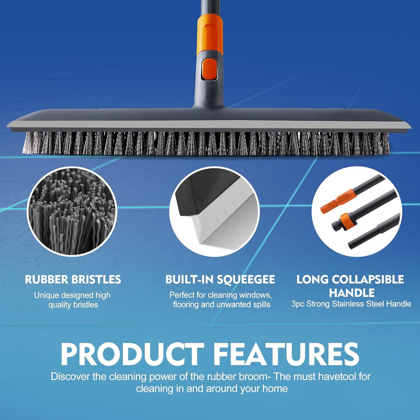 CLEANHOME Floor Scrubbing Brush with Squeegee/Handle,2-1 Bathroom Tile Cleaning Brush.Suitable for Cleaning Floors, Corner Gap, Patios,Indoor,Living Rooms, Swimming Pool๏ผetc.