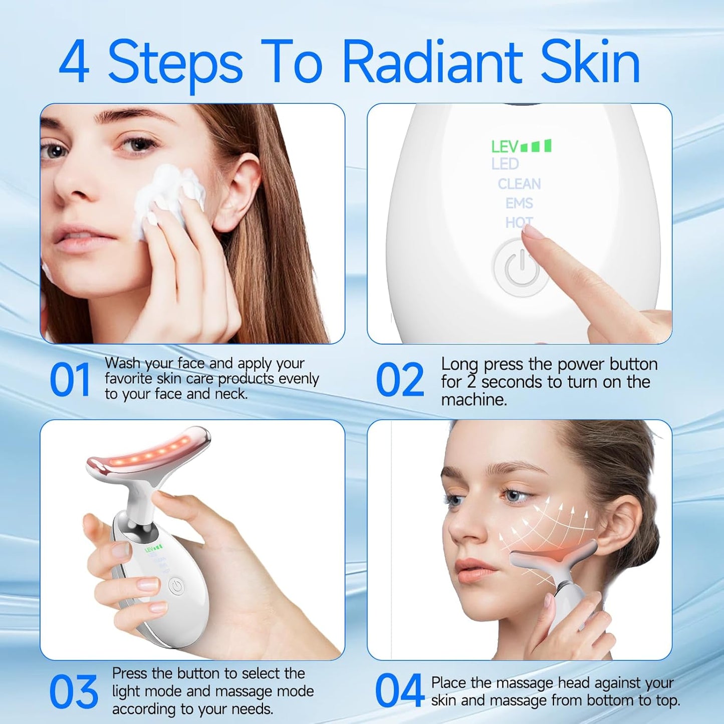 Face Massager, Electric Face Device with 3 Modes & 45°C for Skin Toning Beauty Devices, 7 Color Anti-Wrinkle Face Device & Neck Massage Facial Massager for Women