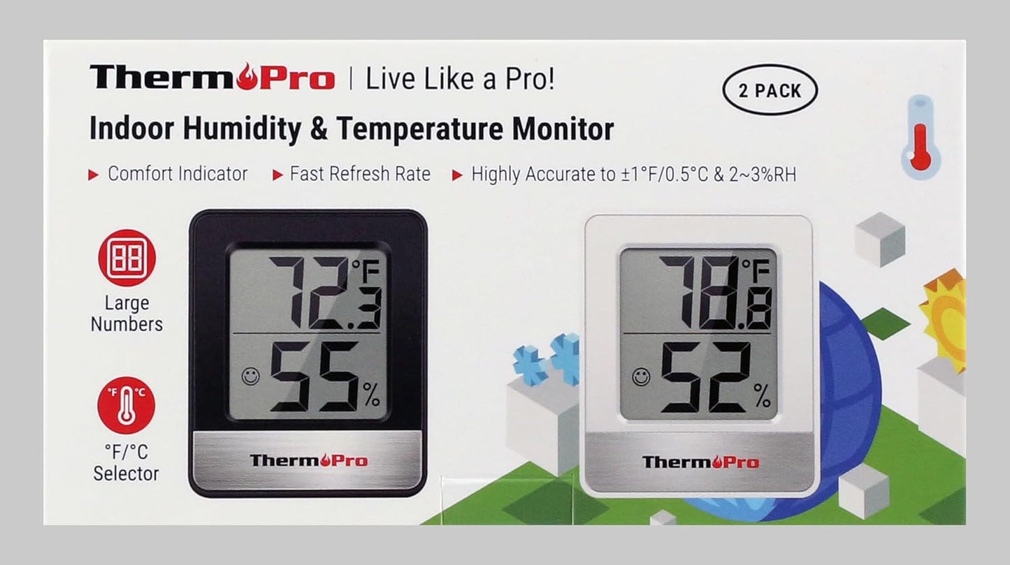 ThermoPro TP49-2 Digital Room Thermometer Indoor Hygrometer Mini Temperature Monitor Humidity Meter for Home Office Air Comfort Thermo Hygrometer
