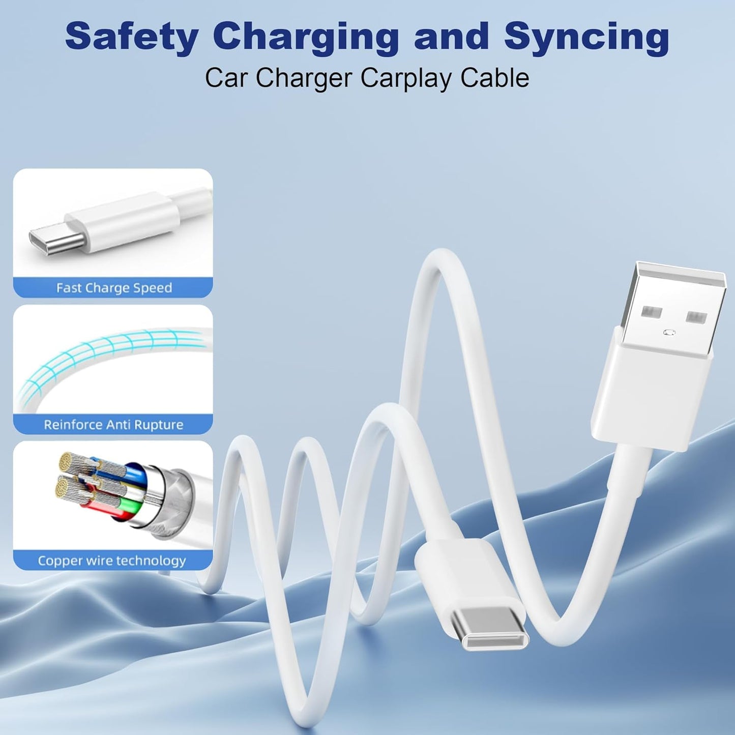 USB C Charger Cable 3Pack, USB A to USB C Cable 2M, Type C Charger Cable Fast Charging for iPhone 15 16/Plus/Pro/Pro Max, for Samsung Galaxy S22 S21 S8 S9 Note 10 9 - White