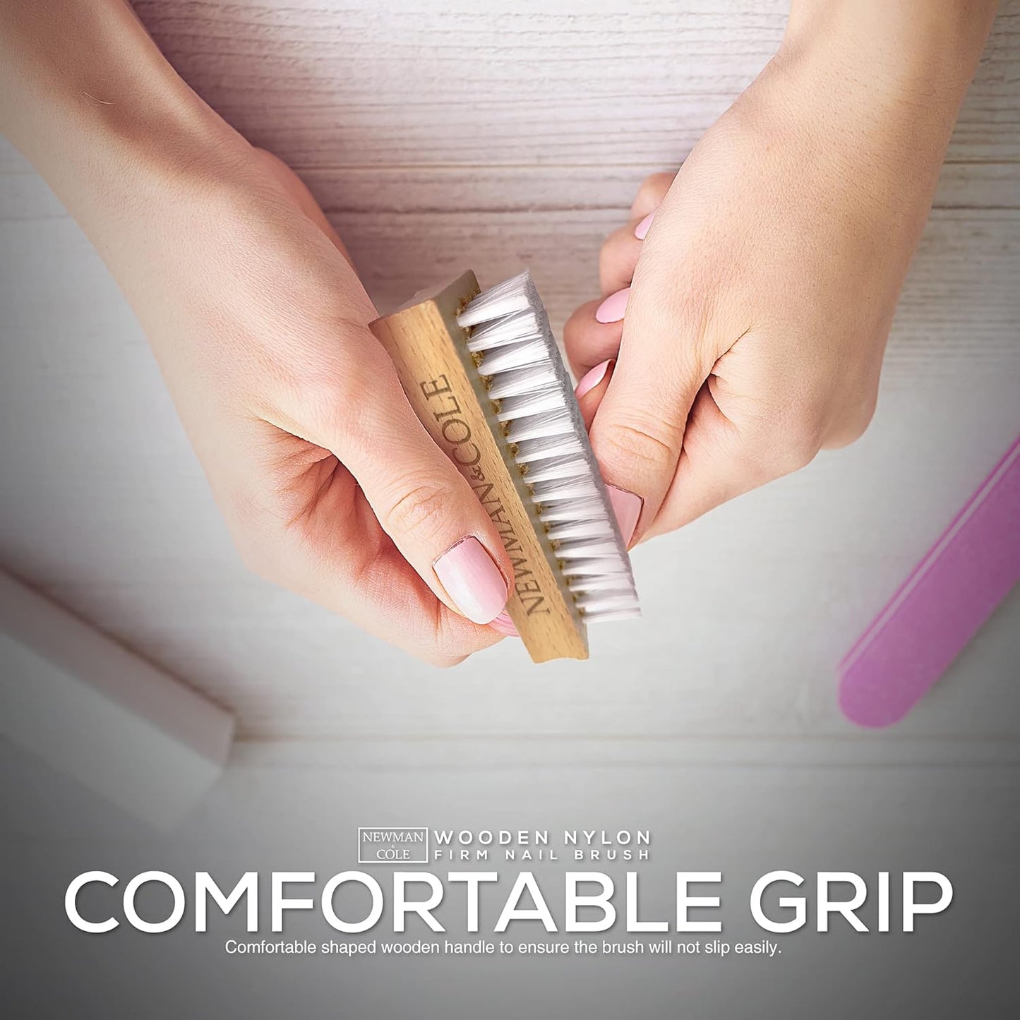 Wooden Nail Brush, Double-Sided Nail Scrubbing Brush with Firm Plastic Bristles (Set of 3)