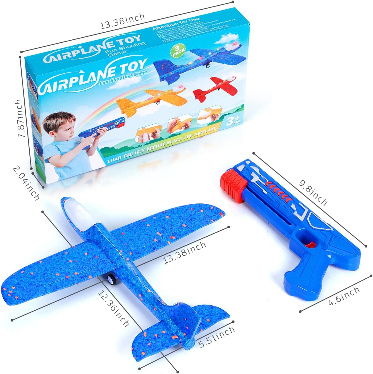 Winstico Boys Toys Age 4 5 6 7 8 9 Year Old Boy Gifts, Airplane Launcher Toy with 3 Pack Foam Glider Planes, Outdoor Garden Toys Birthday Present Gift for Kids Age 3 4 5 6 7 8 9 Year Old Boys