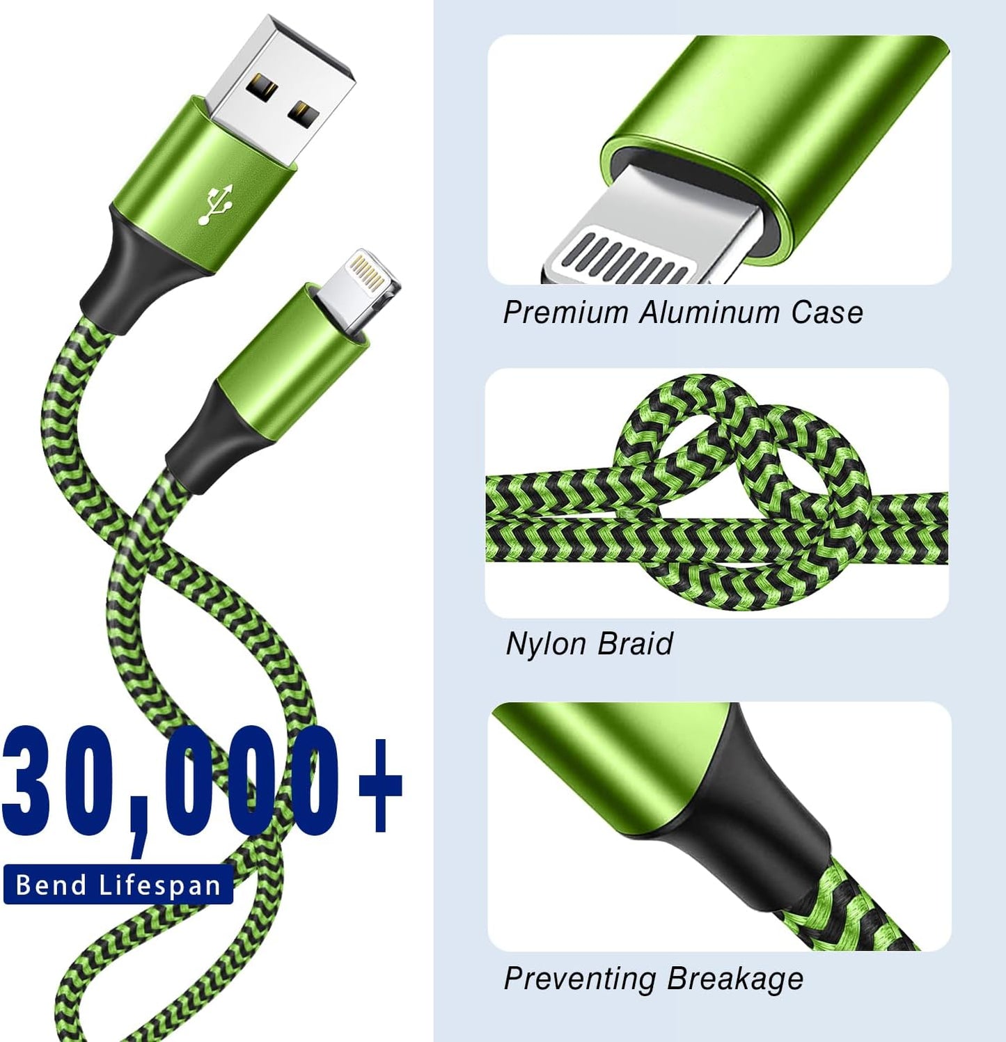 iPhone Charger Cable 1.8M 3Pack, Apple Charger MFi Certified Lightning Cable Nylon Braid iPhone Fast Charging cord Compatible With iPhone 14 13 12 11 XS XR X Pro Max Mini 8 7 6S 6 Plus 5S SE