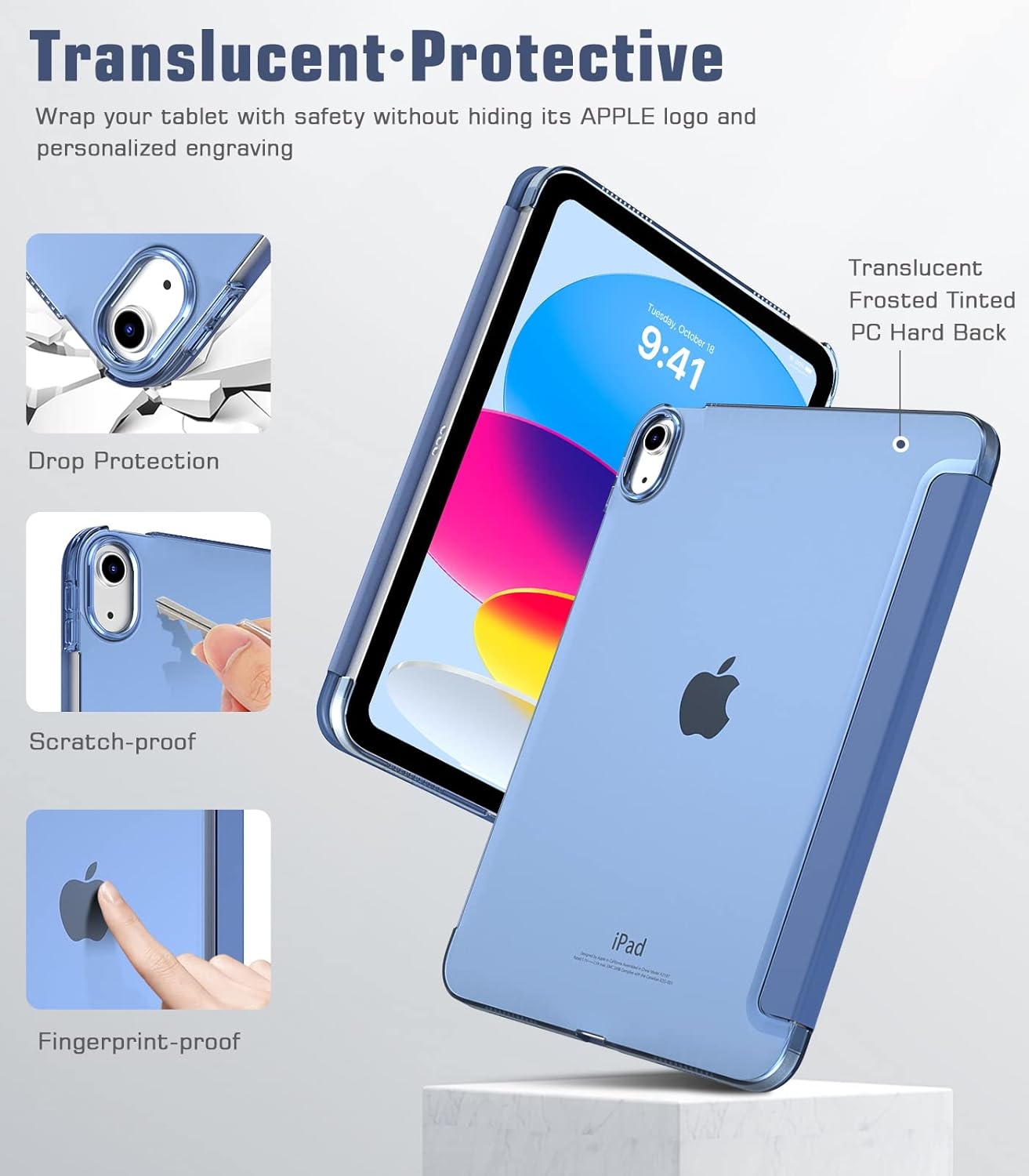 TiMOVO Case for iPad (A16) 11th Generation 11 Inch 2025/iPad 10th Generation 10.9 Inch 2022, Slim Stand Cover with Hard Translucent Back, Support Touch ID, Auto Wake/Sleep, Abyss Blue