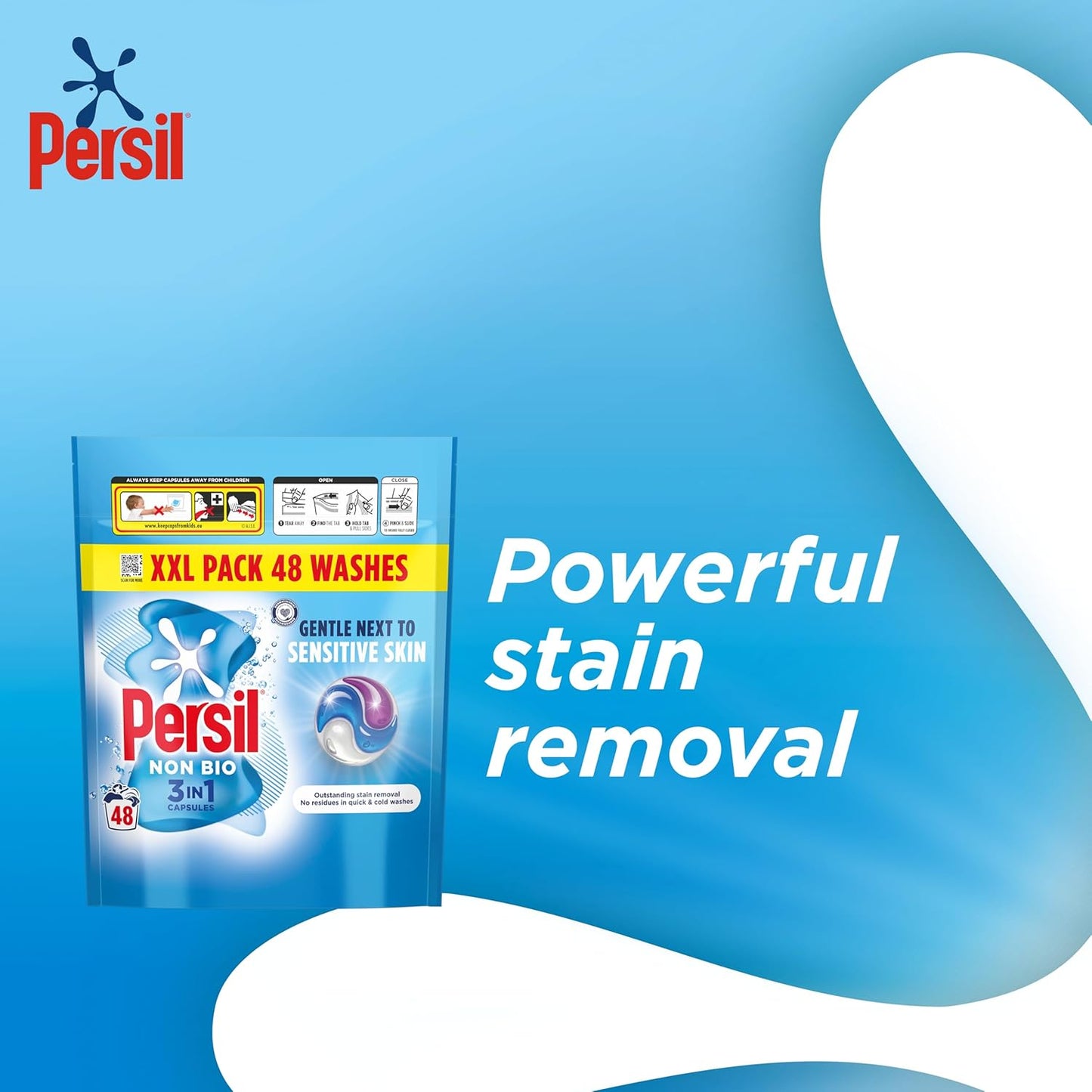 Persil Non Bio 3 in 1 Washing Capsules laundry capsules gentle next to sensitive skin for outstanding stain removal in quick & cold washes 48 washes