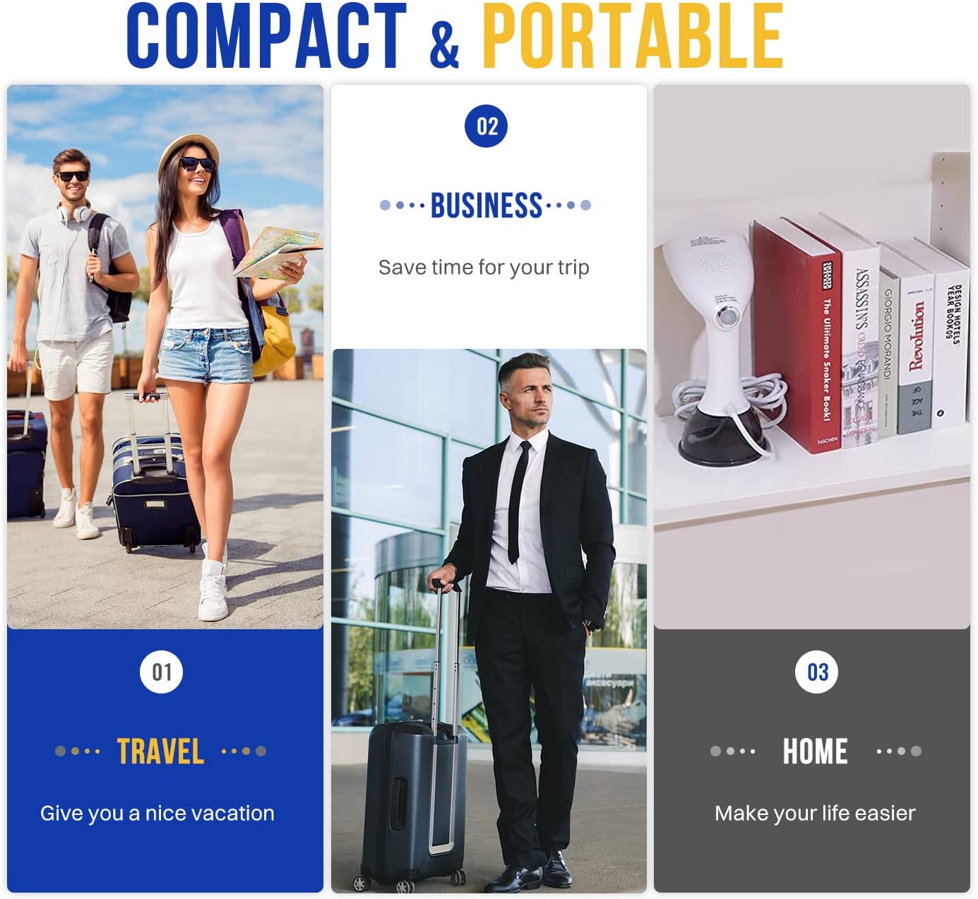 Rolipo Clothes Steamer, Handheld Garment Steamer for Clothes, 30g/min Powerful Steam, 400ml Water Tank, 2.1m Cord, Portable Steamer for Home, Travel and Office