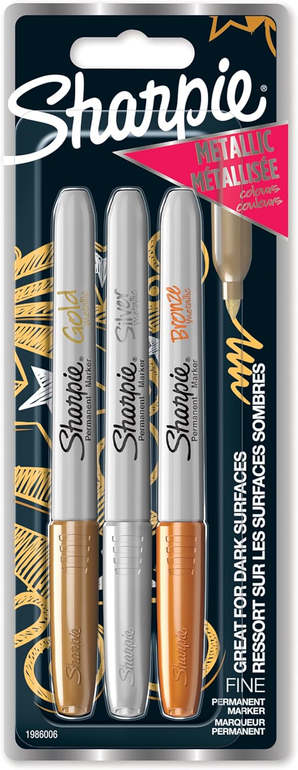 Sharpie Permanent Markers | Fine Point for Bold Details | Assorted Metallic Colours | 3 Marker Pens