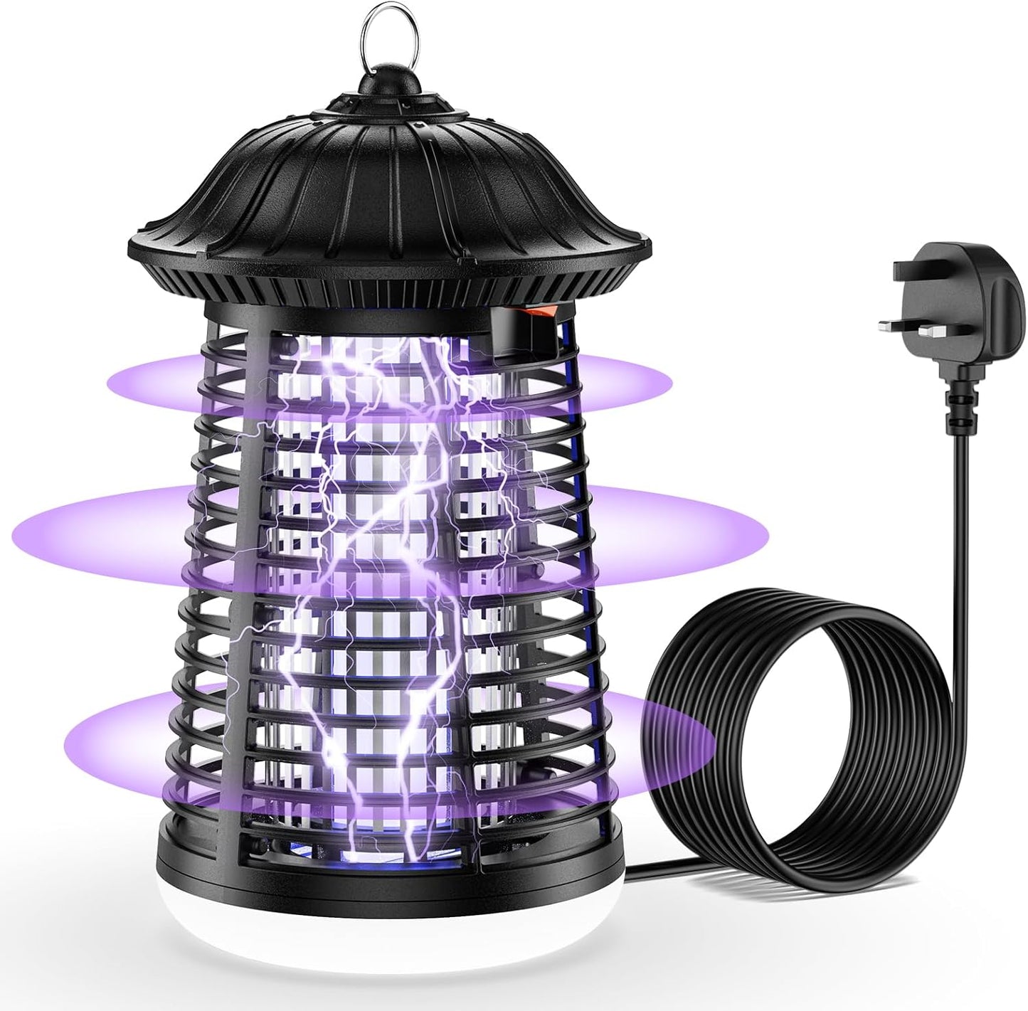 PKBD Bug Zapper, 2-in-1 4200V 15W UV Insect Pest Fly Killer with LED Light, IPX4 Waterproof Electric Fly Zapper with 3m Power Cord for Indoor/Outdoor Use, Mosquito Killer for Home and Garden, Black