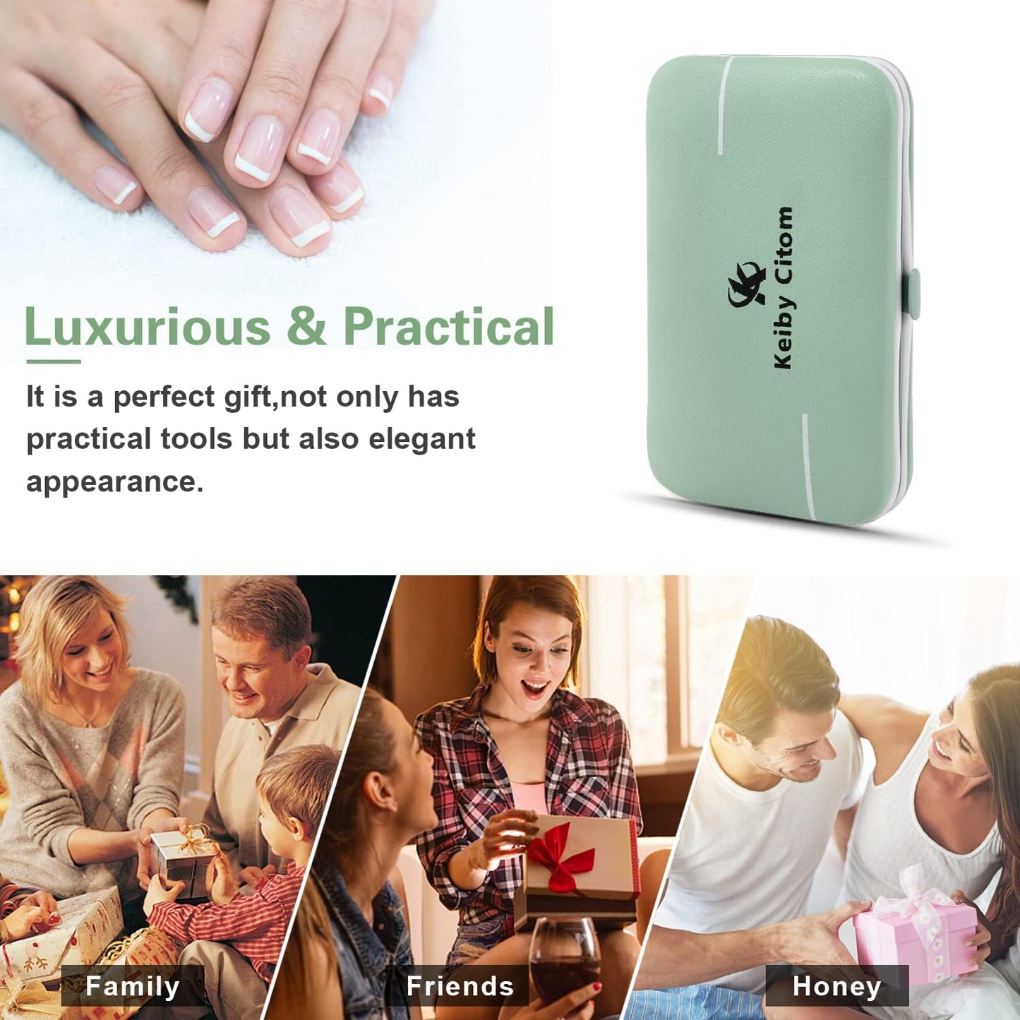 Manicure Set 10pcs Professional Nail Clippers Kit Pedicure Care Tools-Stainless Steel Grooming Tools for Travel (Green)