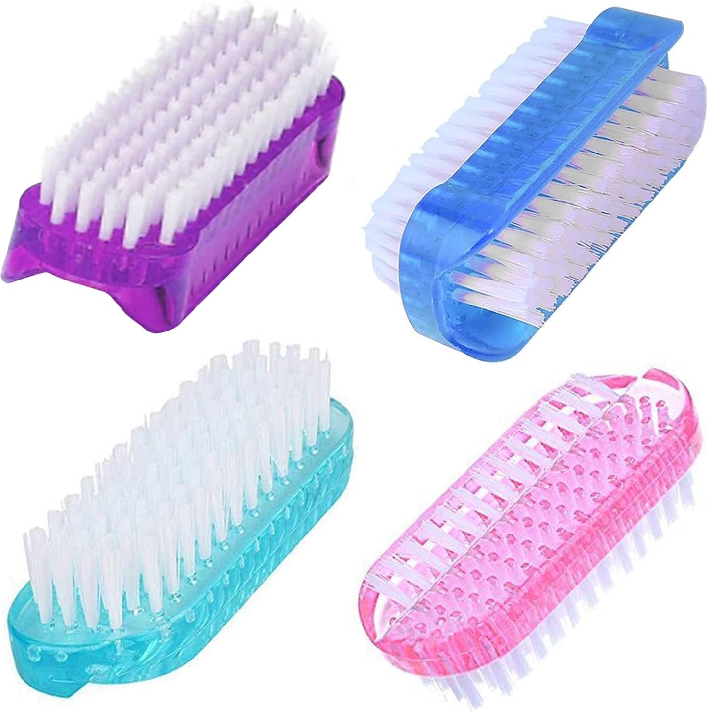 4 Pcs Double Sided Nail Brush for Every Day Use - 2 different kinds of Nail Brushes with Plastic Handle For Cleaning Nails - Easy to Use Brushes - Nail Cleaning Scrubbing Brush for Hands Feet Nails