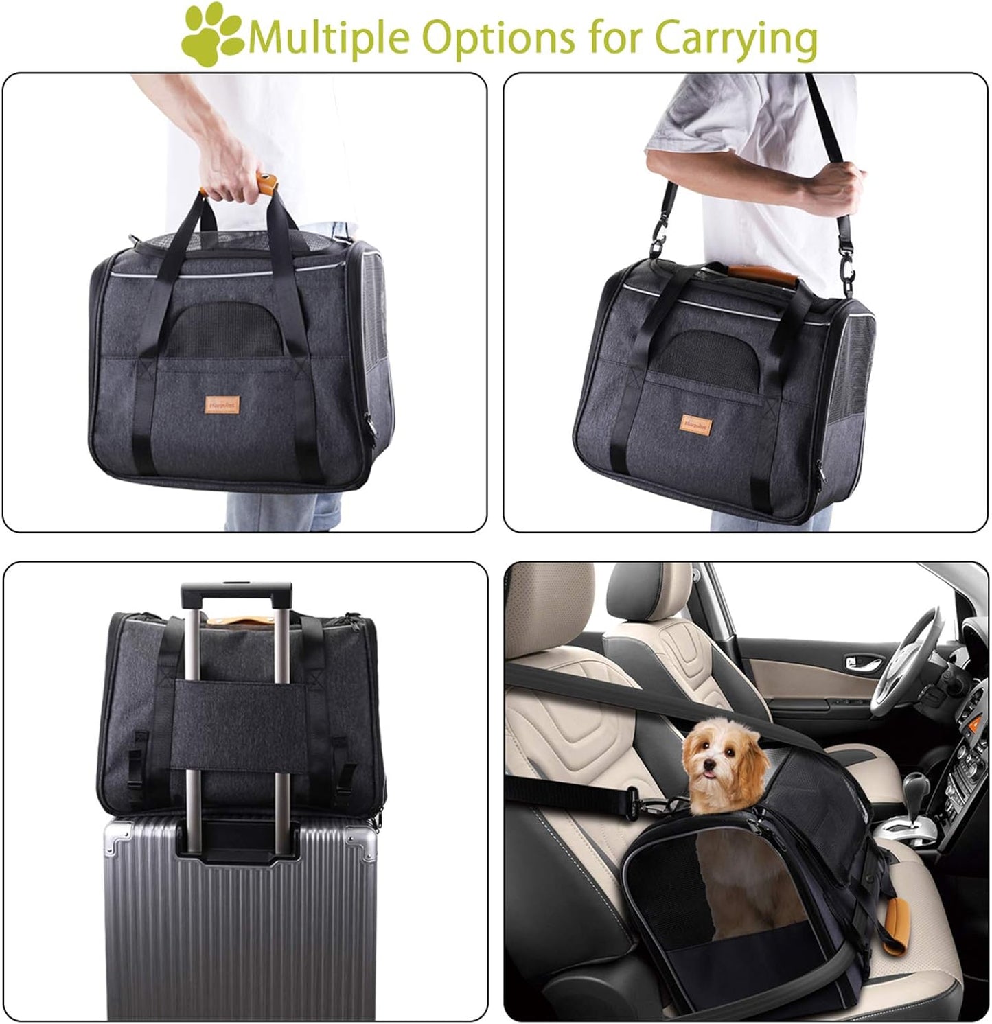 Morpilot Portable Pet Carrier Bag, Top Opening, Removable Mat and Breathable Mesh, Foldable Transport Carrier for Dogs and Cats, with Shoulder Strap and Pet Bowl, Grey