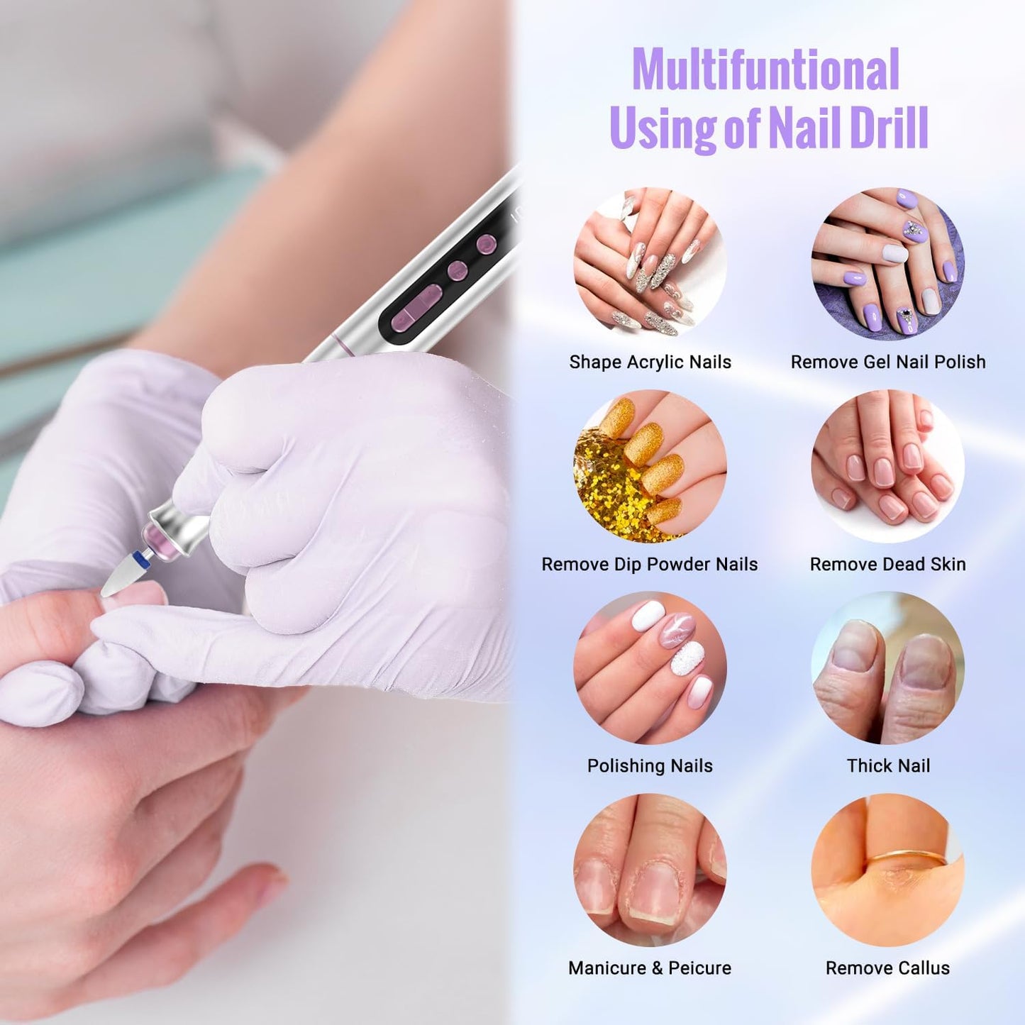 Denabuty Cordless Electric Nail Drill Machine – 13-in-1 Professional Nail File Kit, 35,000 RPM, Portable E-File with 5 Speed Settings for Acrylic & Gel Nail Care – Model DN-2402