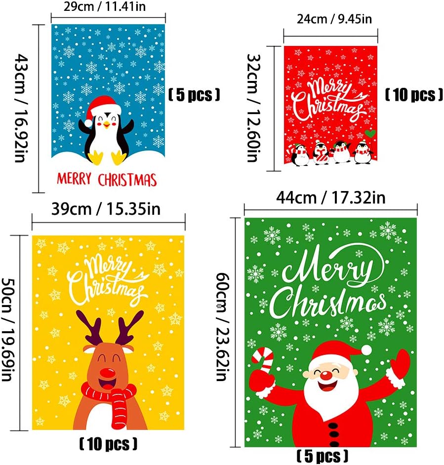 DIYASY 30pcs Christmas Drawstring Gift Bags, Lager Size Xmas Gift Wrapping Goodies Bags