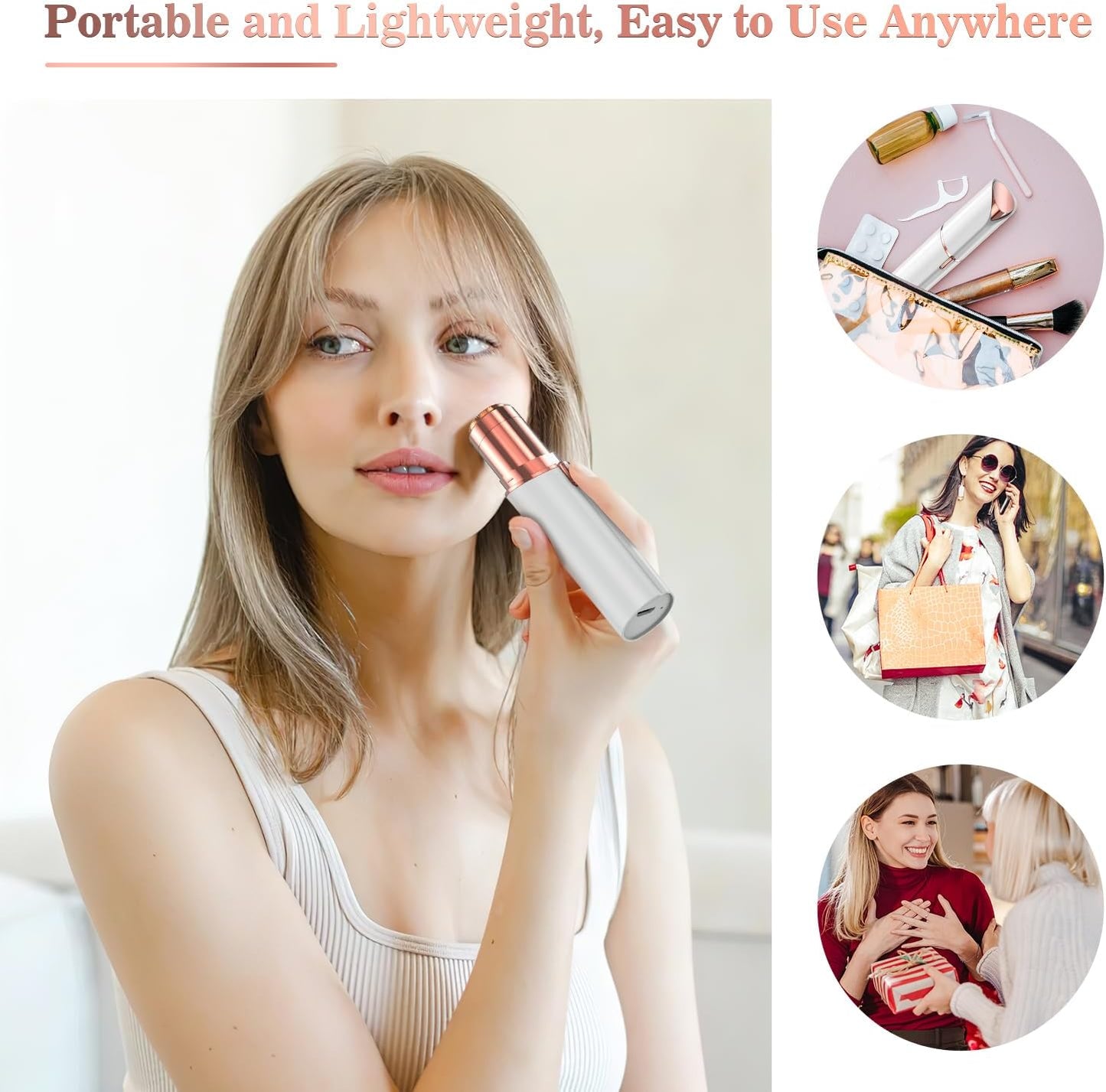 Vexloria Facial Hair Remover for Women, Face Hair Trimmer, Rechargeable Women's Facial Shaver, Painless Lady Shavers for Women for Face Hair, Upper Lips, Peach Fuzz, Bikini Body-White