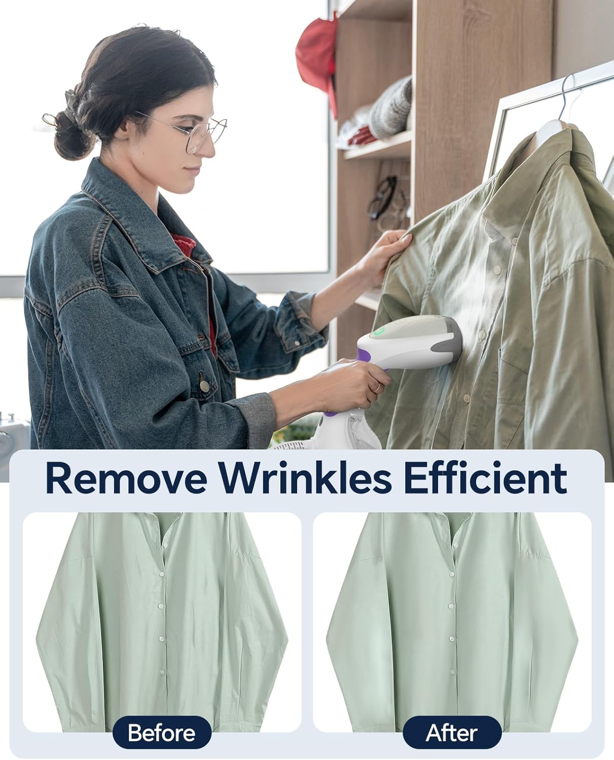 BEAUTURAL Steamer for Clothes, Portable Handheld Garment Fabric Wrinkles Remover, 30-Second Fast Heat-up, Auto-Off, Large Detachable Water Tank