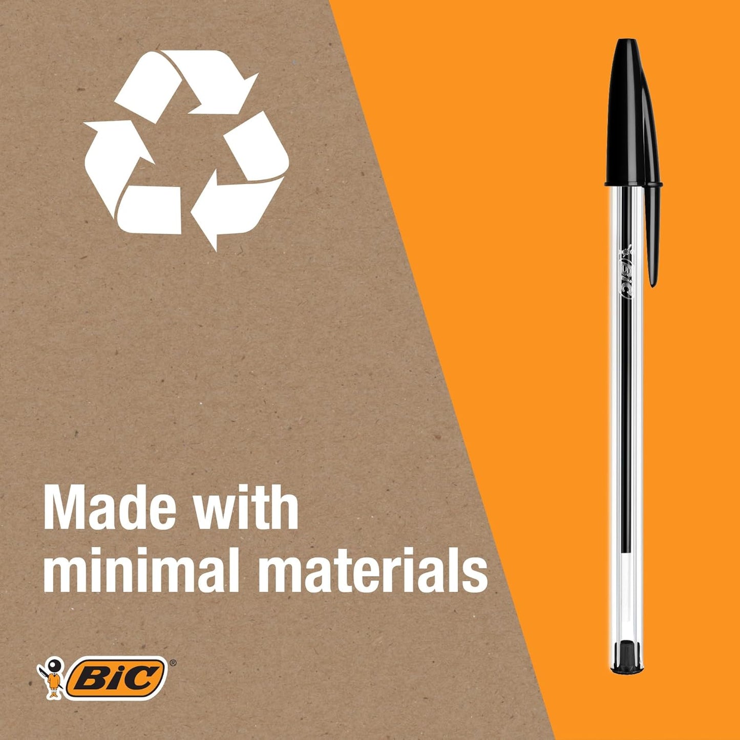BIC Cristal Original Smudge Free Ballpoint Pens, Ideal for School, Black, Medium Point (1.0mm), Pack of 50