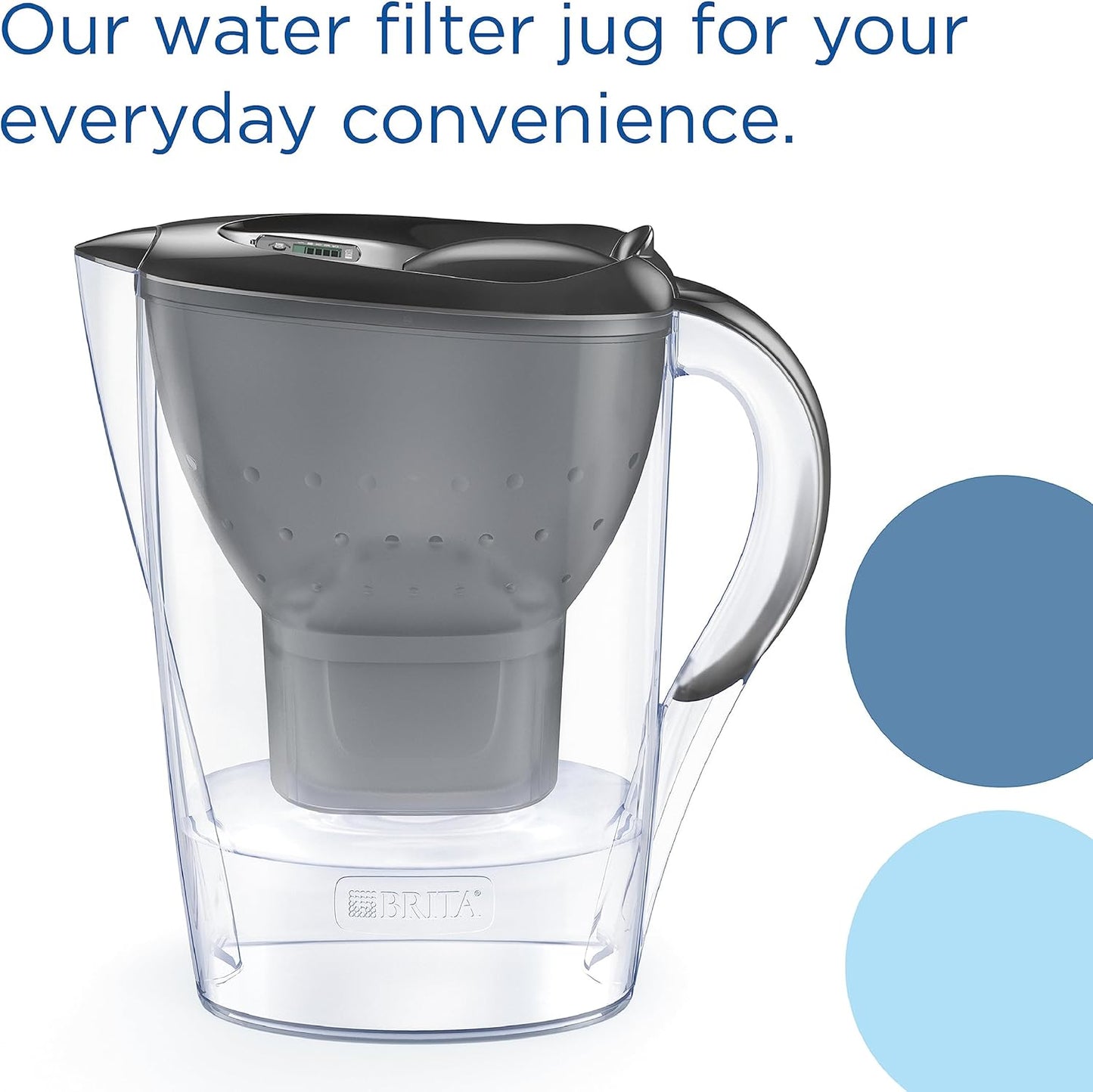BRITA Marella Water Filter Jug Graphite (2.4L) Starter Pack incl. 3x MAXTRA PRO Pure Performance cartridge - fridge-fitting jug with digital LTI and Flip-Lid - now in sustainable Smart Box packaging