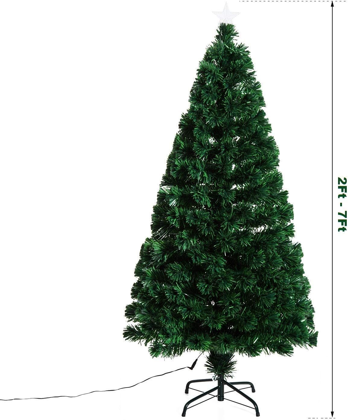 New Christmas Tree X-Mas Tree Fiber Optic Color Changing Multi Colour Led Lights With Star Free Standing Indoor Tree Lights XMAS Gift (7 FT)