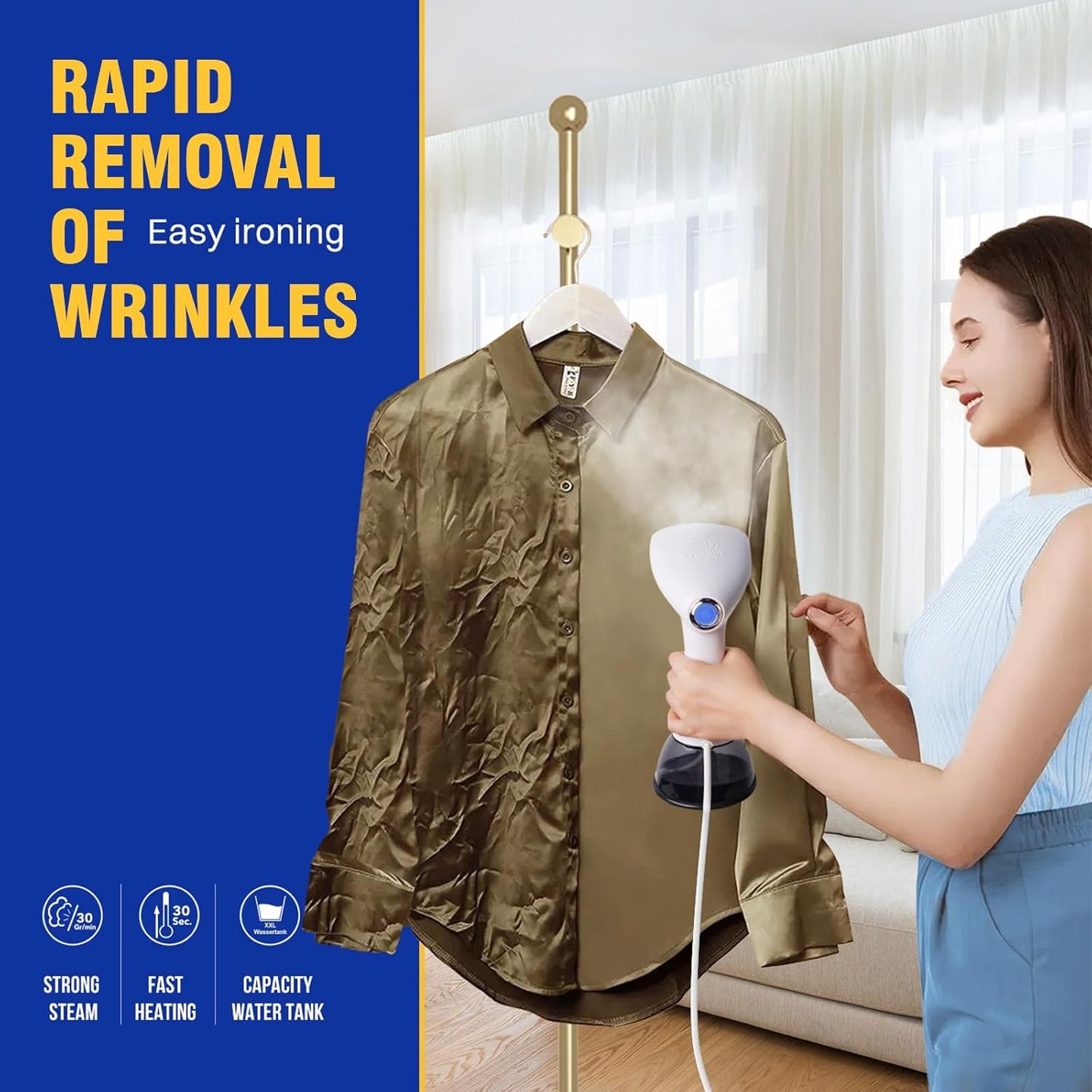 Rolipo Clothes Steamer, Handheld Garment Steamer for Clothes, 30g/min Powerful Steam, 400ml Water Tank, 2.1m Cord, Portable Steamer for Home, Travel and Office