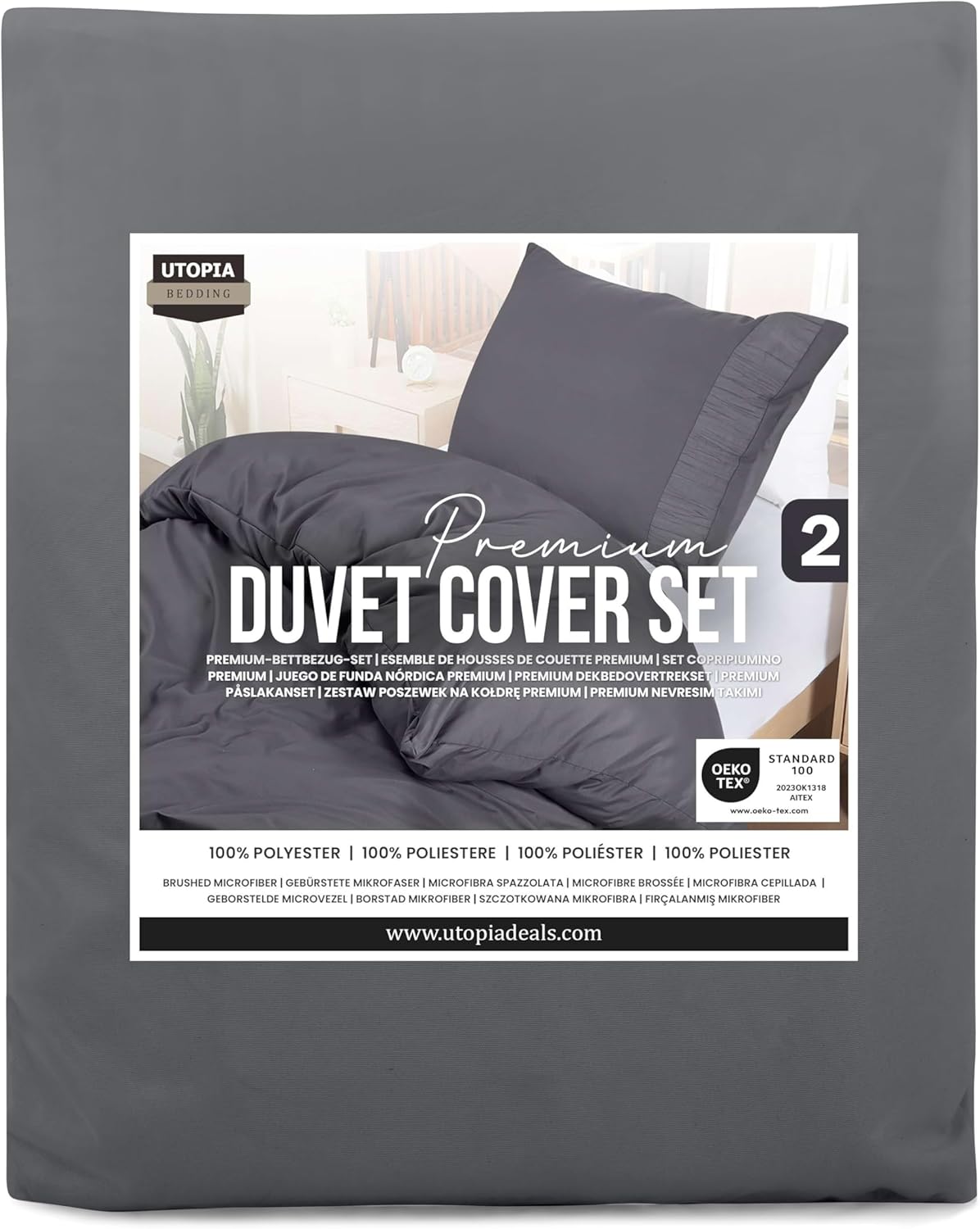 Utopia Bedding Duvet Cover Double - Soft Microfibre Polyester - Bedding Quilt Cover Set, with Pillow cases (Grey)