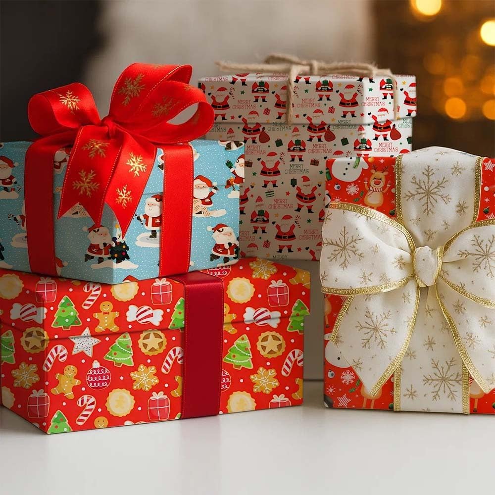 4 x 7M Cute Christmas Wrapping Paper roll -Perfect for Christmas, Birthday, Festival, Party or Wedding Gift and Festive Decoration by Karma Ltd