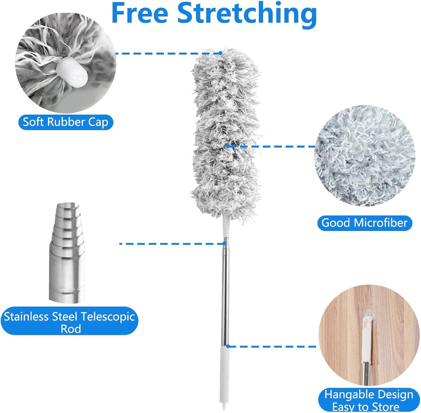 ASelected Extendable Microfiber Duster Duster with 108" Telescoping Extension Pole No Scratch to Ceiling Washable Hand Duster for Cleaning High Ceiling Fans Blinds Cobweb Cars