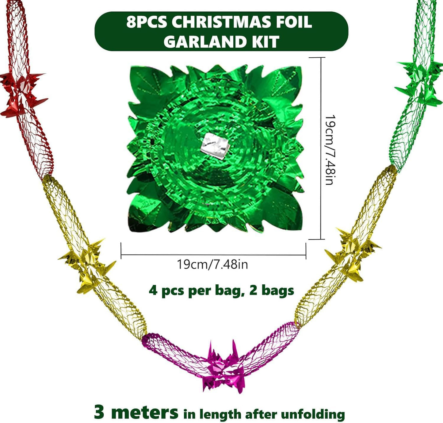 8Pcs Christmas Ceiling Decorations, Foil Christmas Hanging Garlands for Ceiling, Streamers for Xmas Party Decorations Indoor